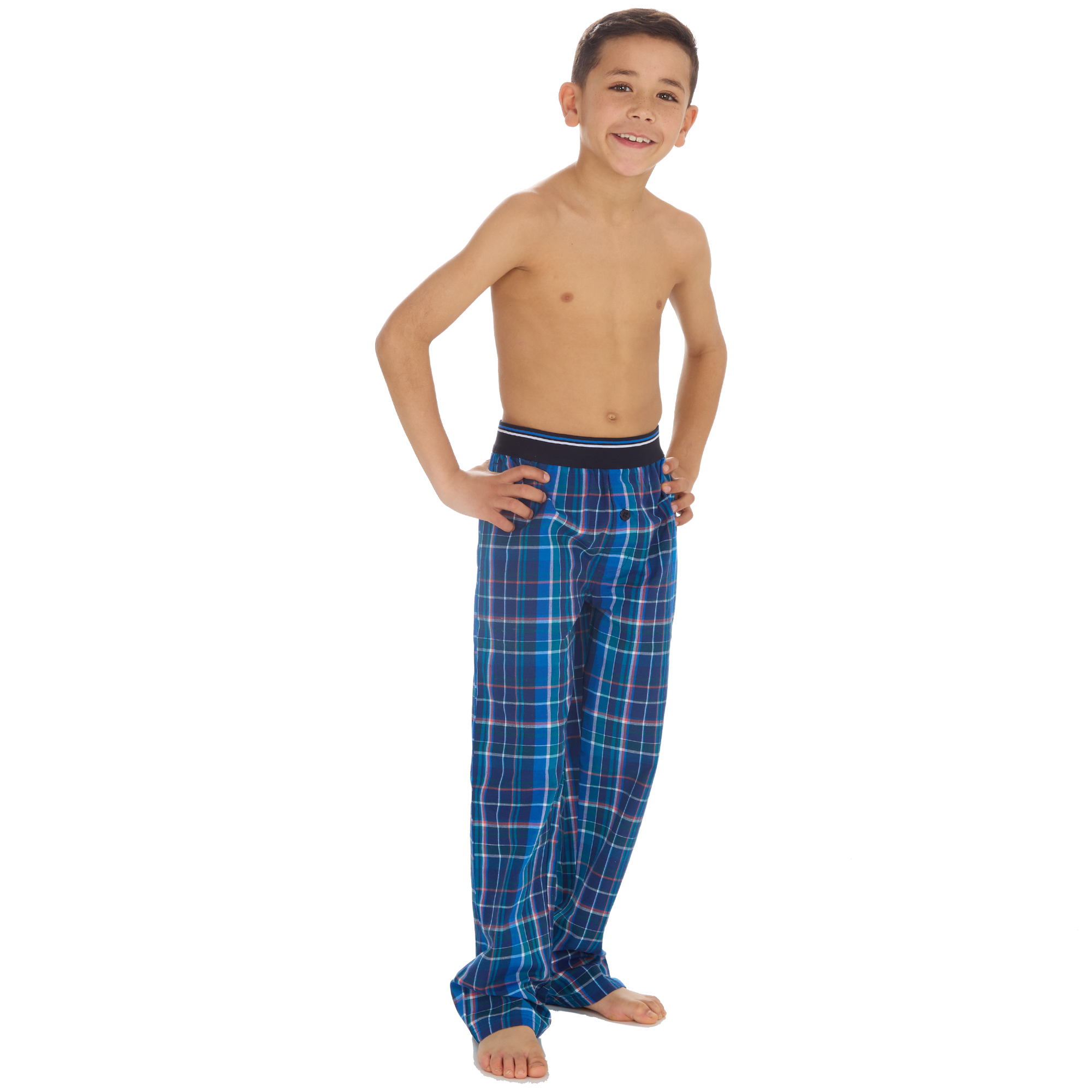 Boys Blue Check Pyjama Bottoms Long Pants PJ's Elasticated Waistband 9-13  Years