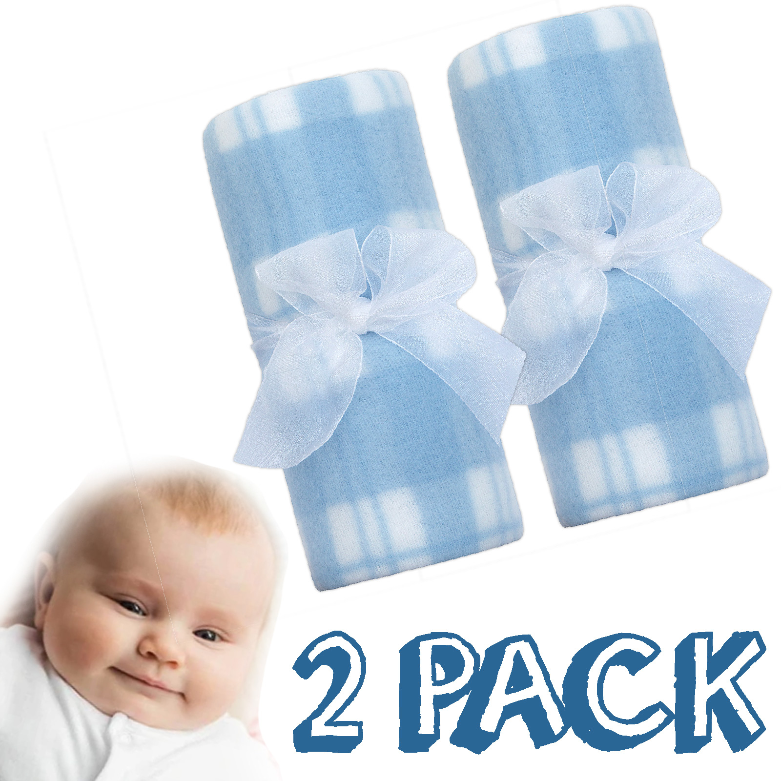 Newborn Baby Boys Fleece Blanket Winter Bedding Cot Crib 75 x 75 cm Blue Checked - Picture 3 of 5