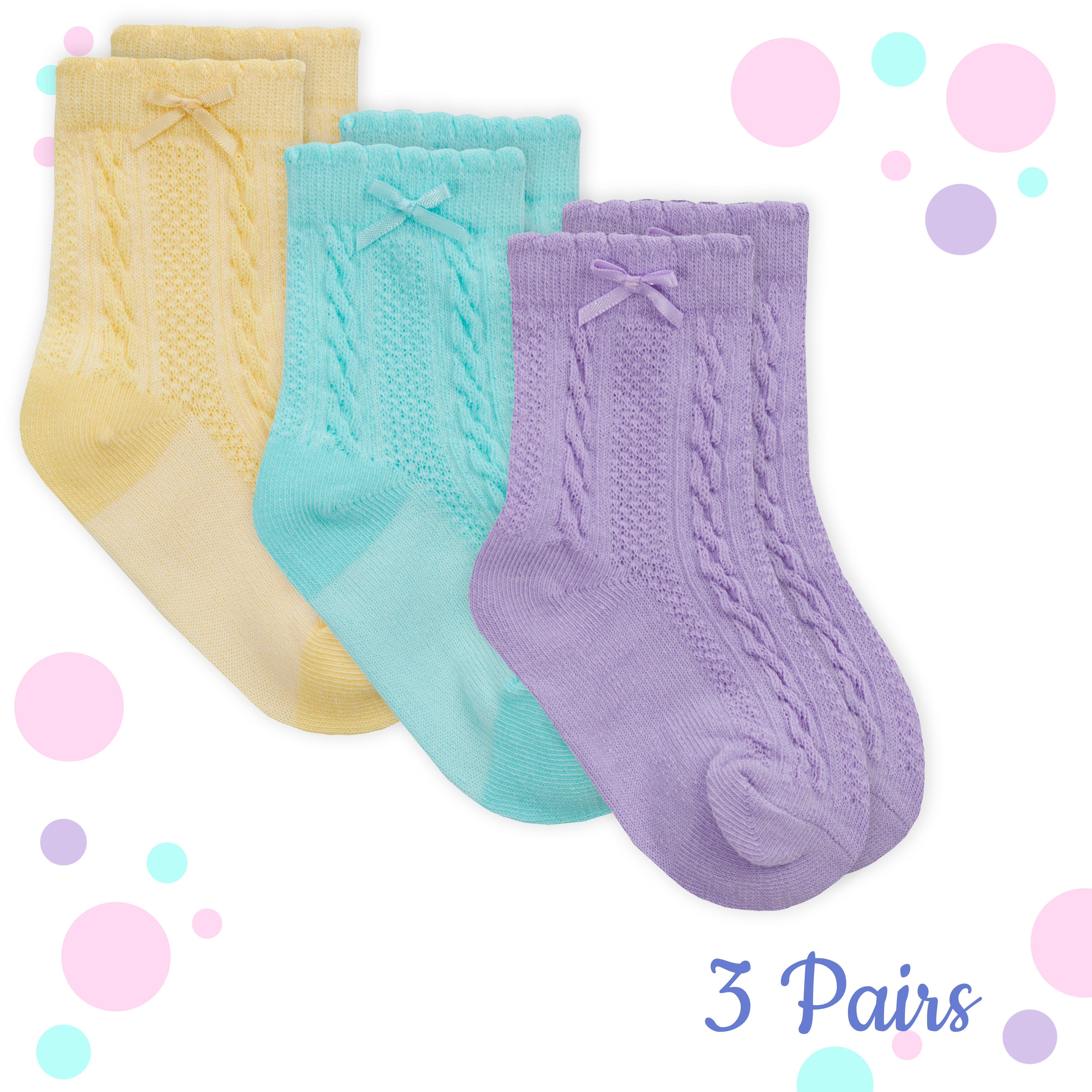 3 Pairs Baby Girls Cable Knitted Cotton Rich Socks Plain Baptism 0-0 0-2.5 3-5.5