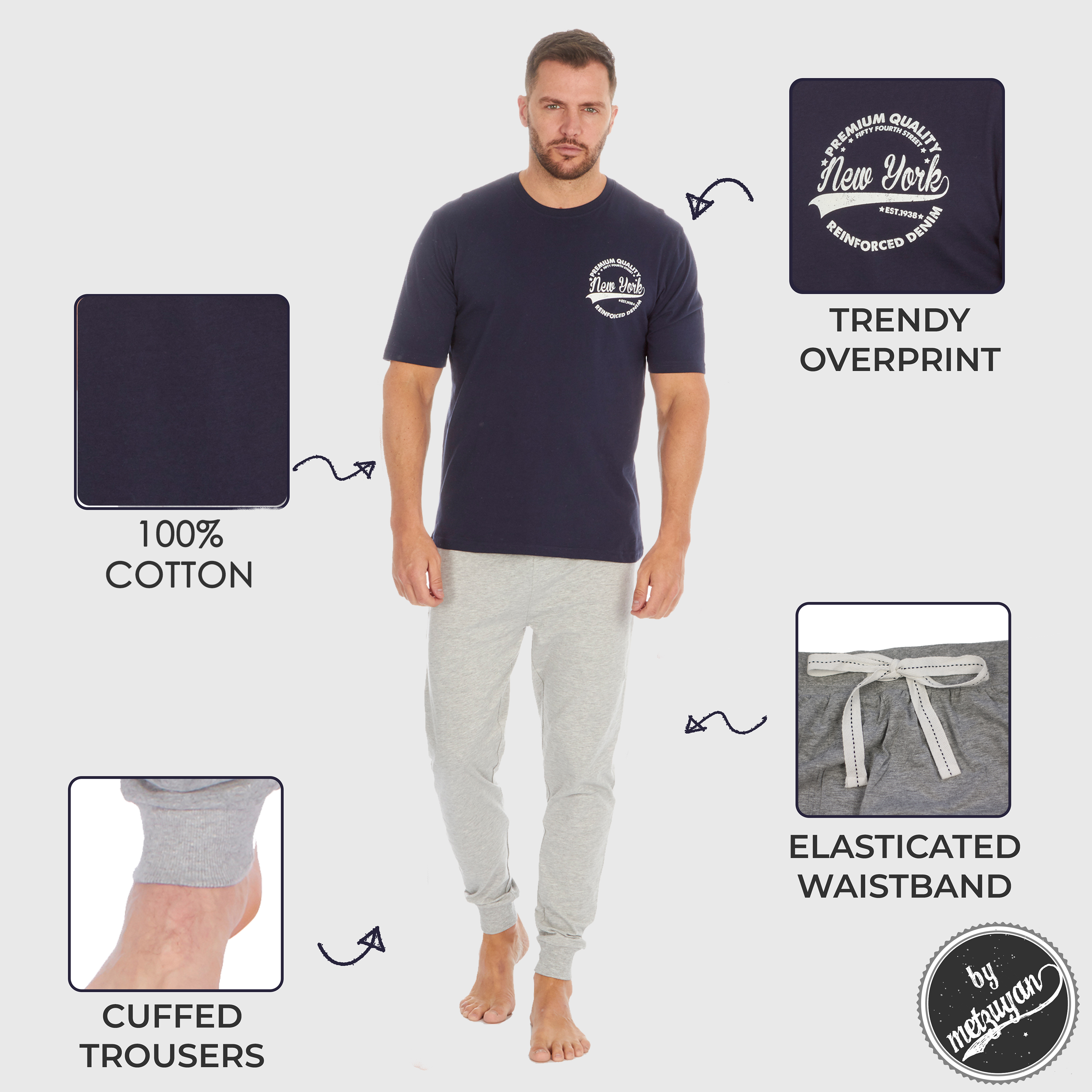 Mens Lounge Set Bottoms Pants Tshirt Tee Top Loungewear Sleepwear