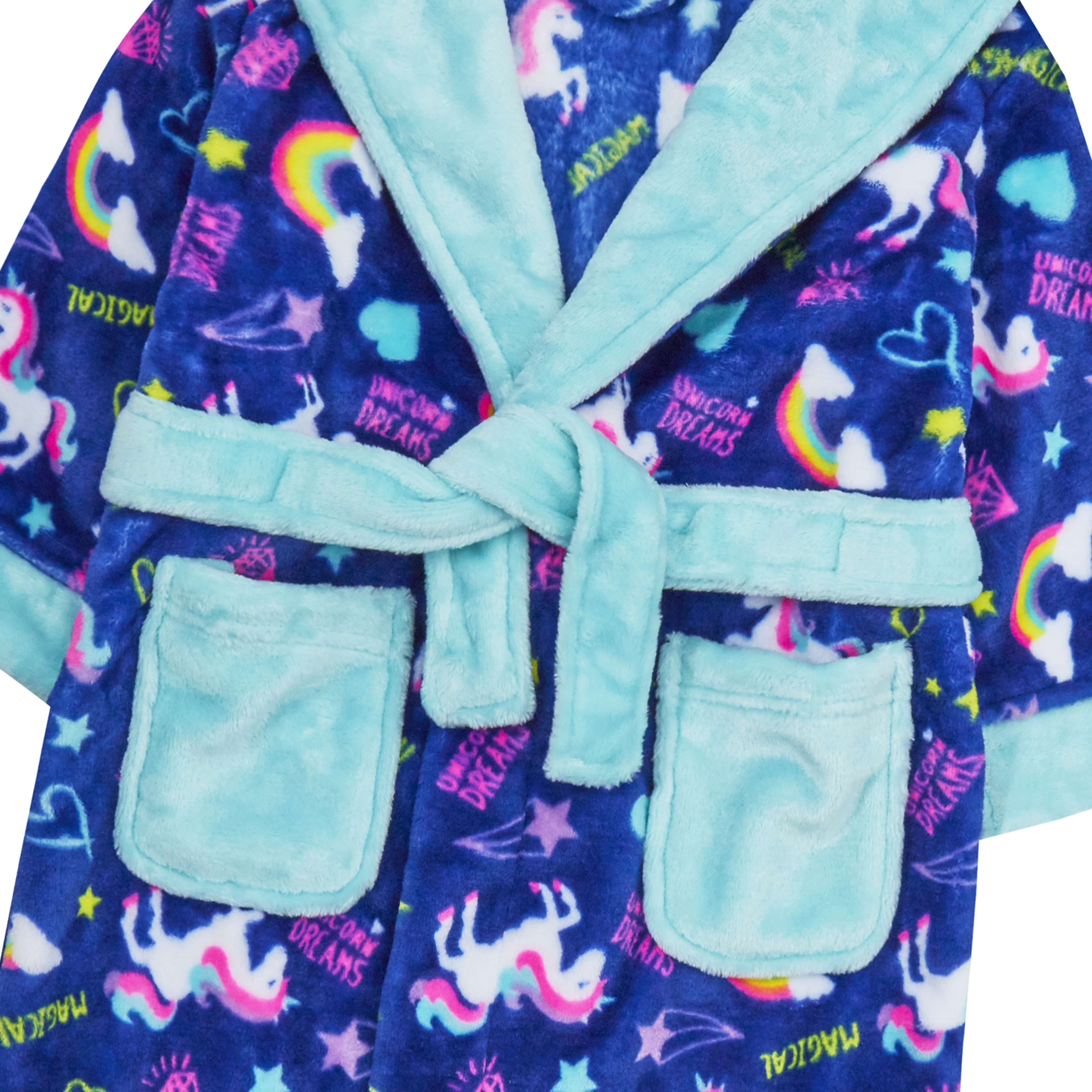 Girls Unicorn Seahorse Rainbow Dressing Gown Robe Plush Fleece Hooded