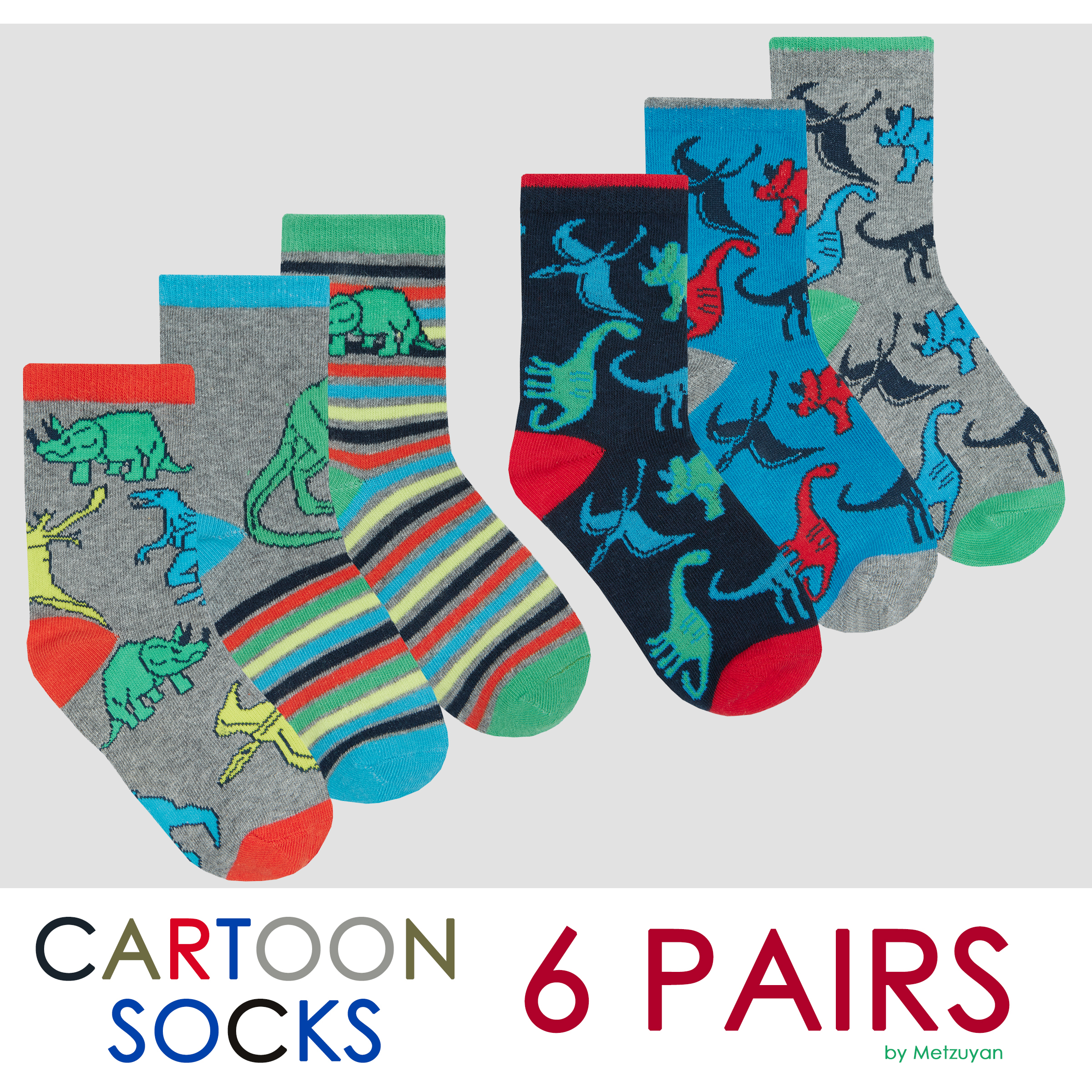 6 Pairs Boys Cotton Rich Design Socks Novelty Cartoon Print Mid Calf Sock UK 6-8.5 Up to 12.5-3.5