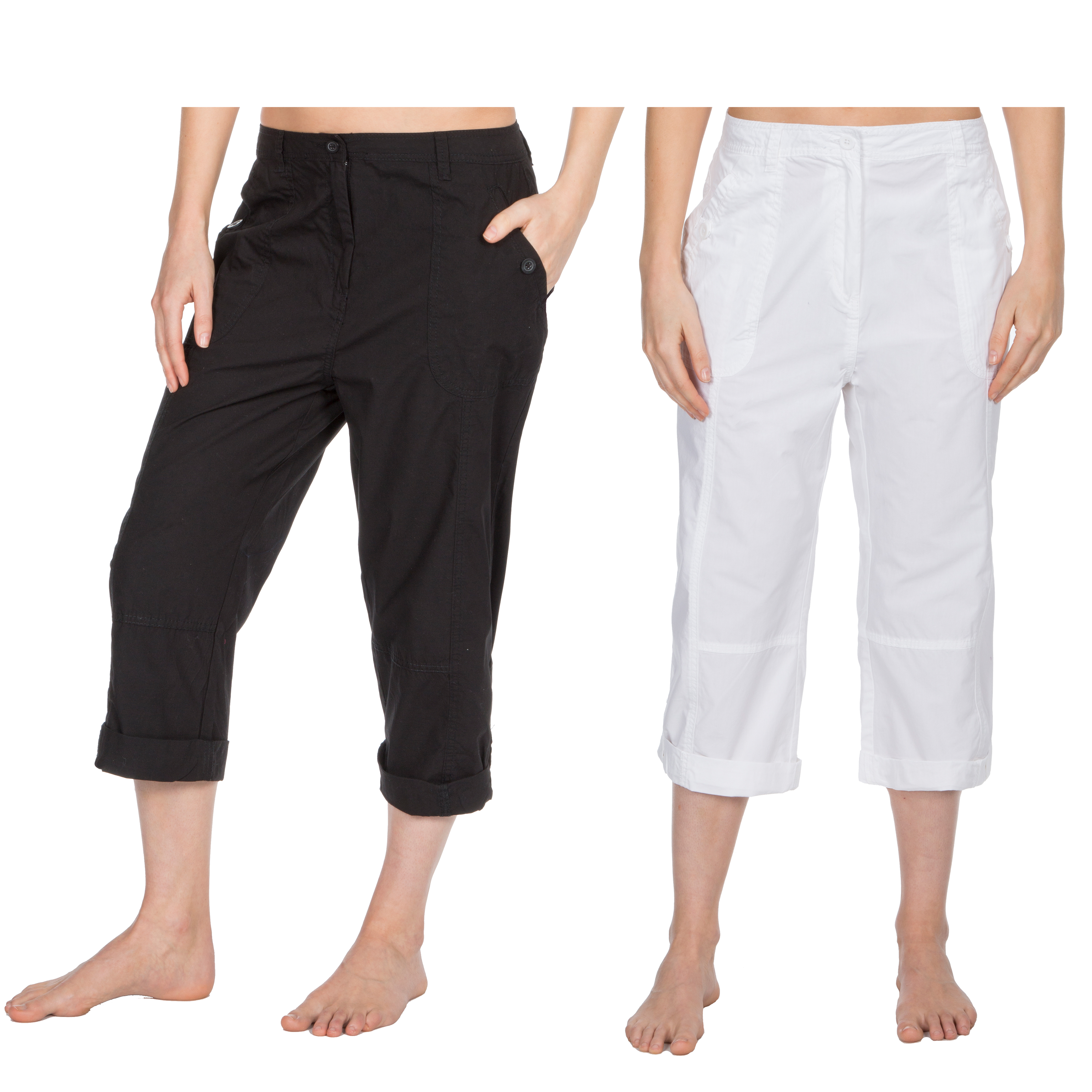 Ladies Womens Capri Pants Trousers Shorts Cropped Cotton 3/4 Three ...