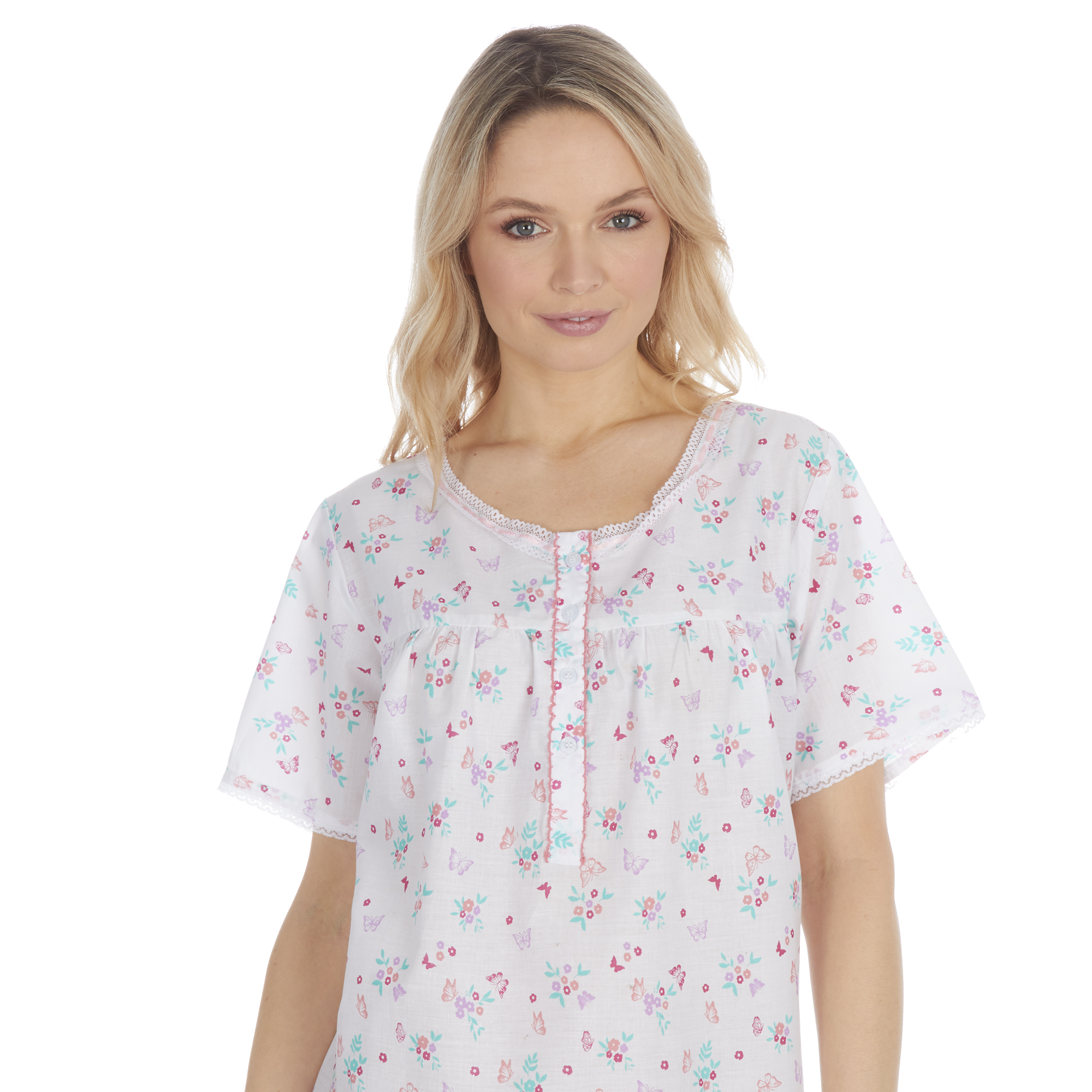 Ladies Womens Short Sleeve 4 Buttons Nightdress Traditional Nightie Nightshirt | eBay