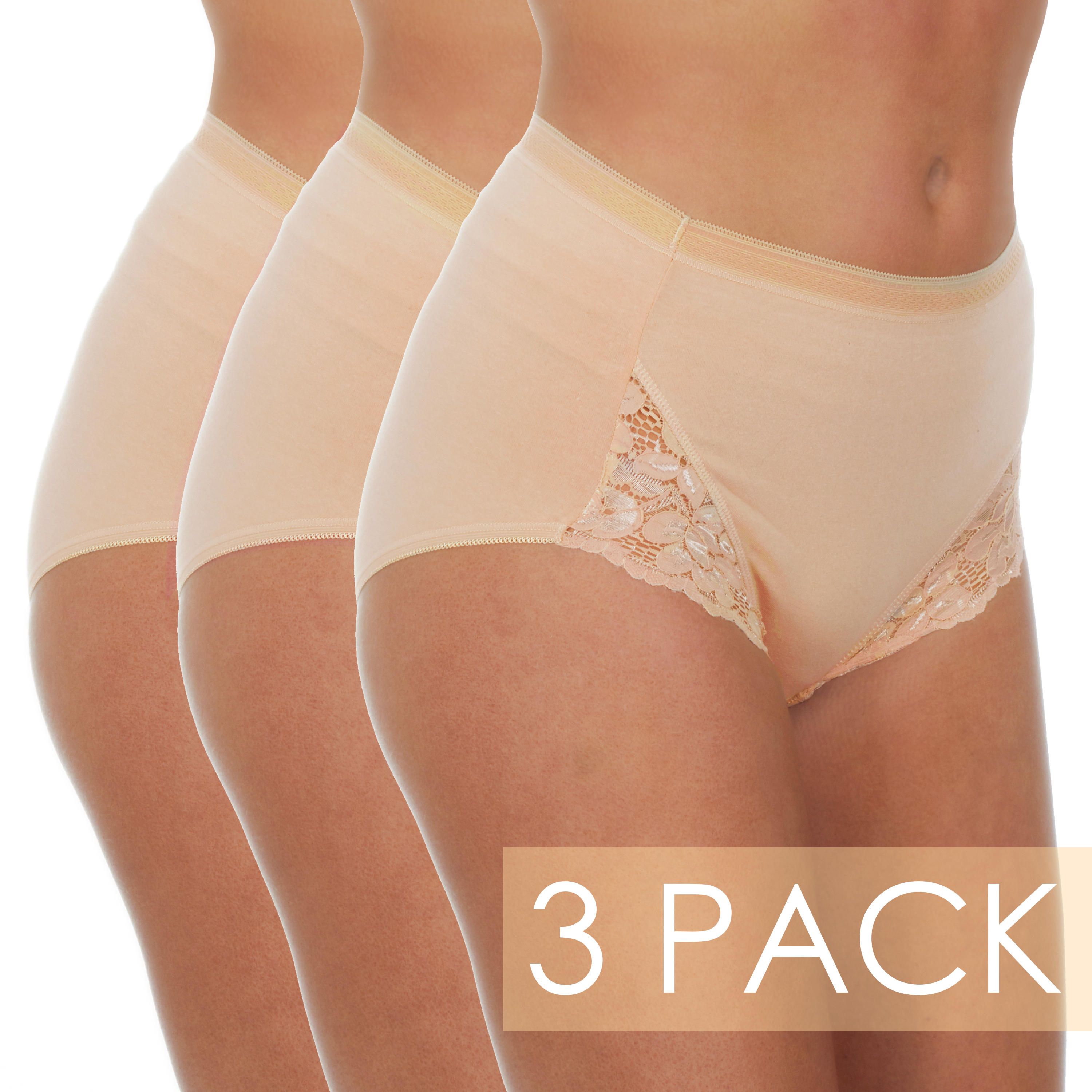 3 Pack Ladies Cotton Maxi Briefs with Floral Lace High Waist Knickers Underwear - Picture 14 of 19