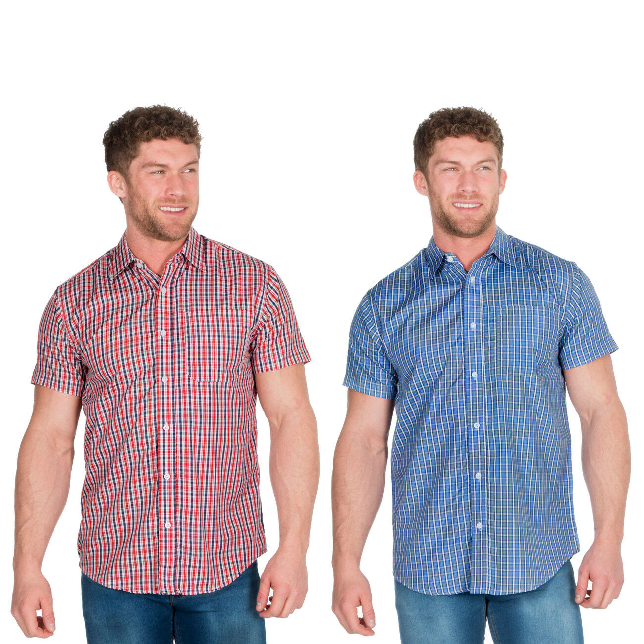 Mens Yarn Dyed Checked Shirt Casual Short Sleeve Regular Everyday Work ...