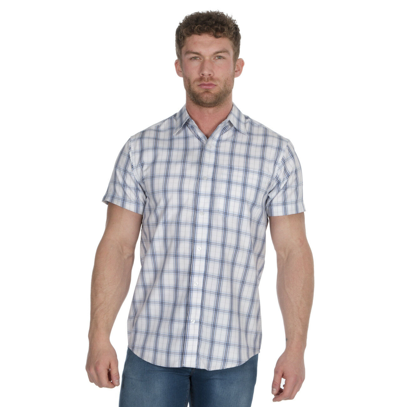 Mens Yarn Dyed Checked Shirt Casual Short Sleeve Regular Everyday Work ...