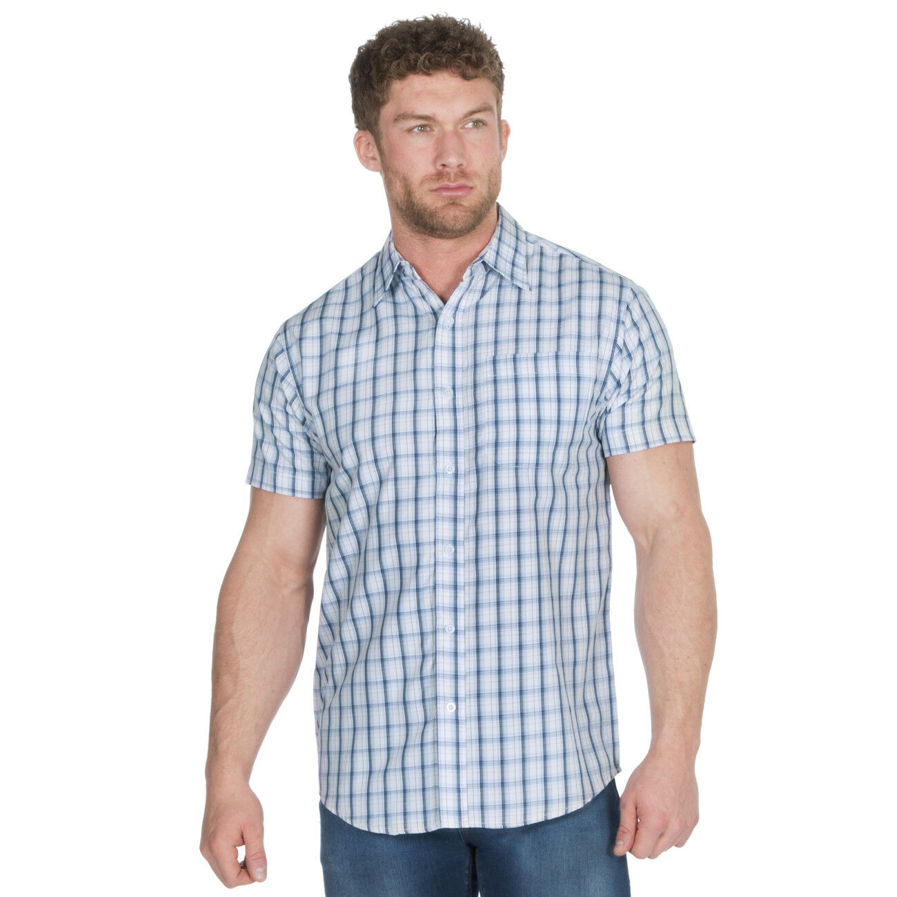 Mens Yarn Dyed Checked Shirt Casual Short Sleeve Regular Everyday Work ...