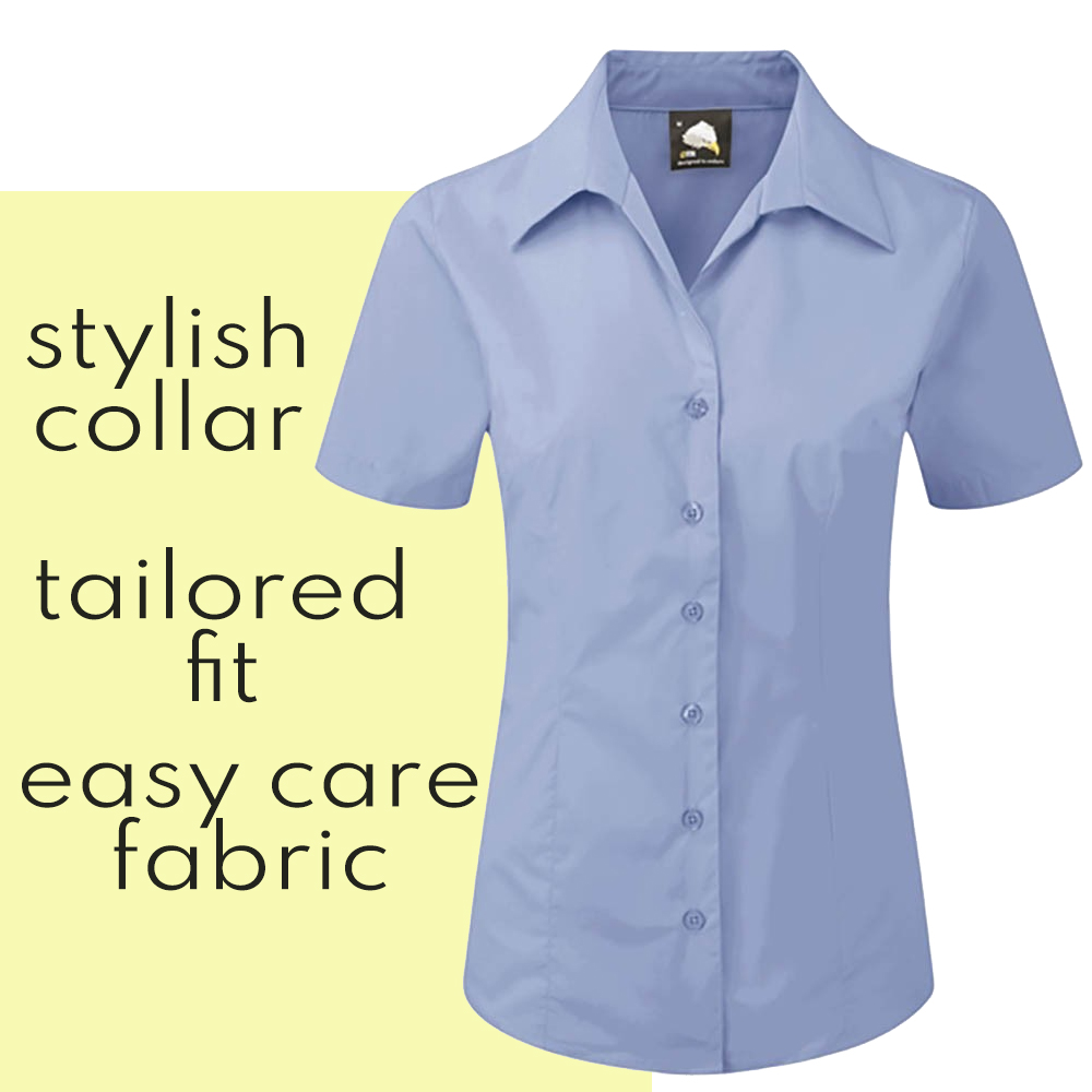 Ladies Womens Plain Short Sleeve Work Shirt Collar Office Blouse Plus Sizes  6-30