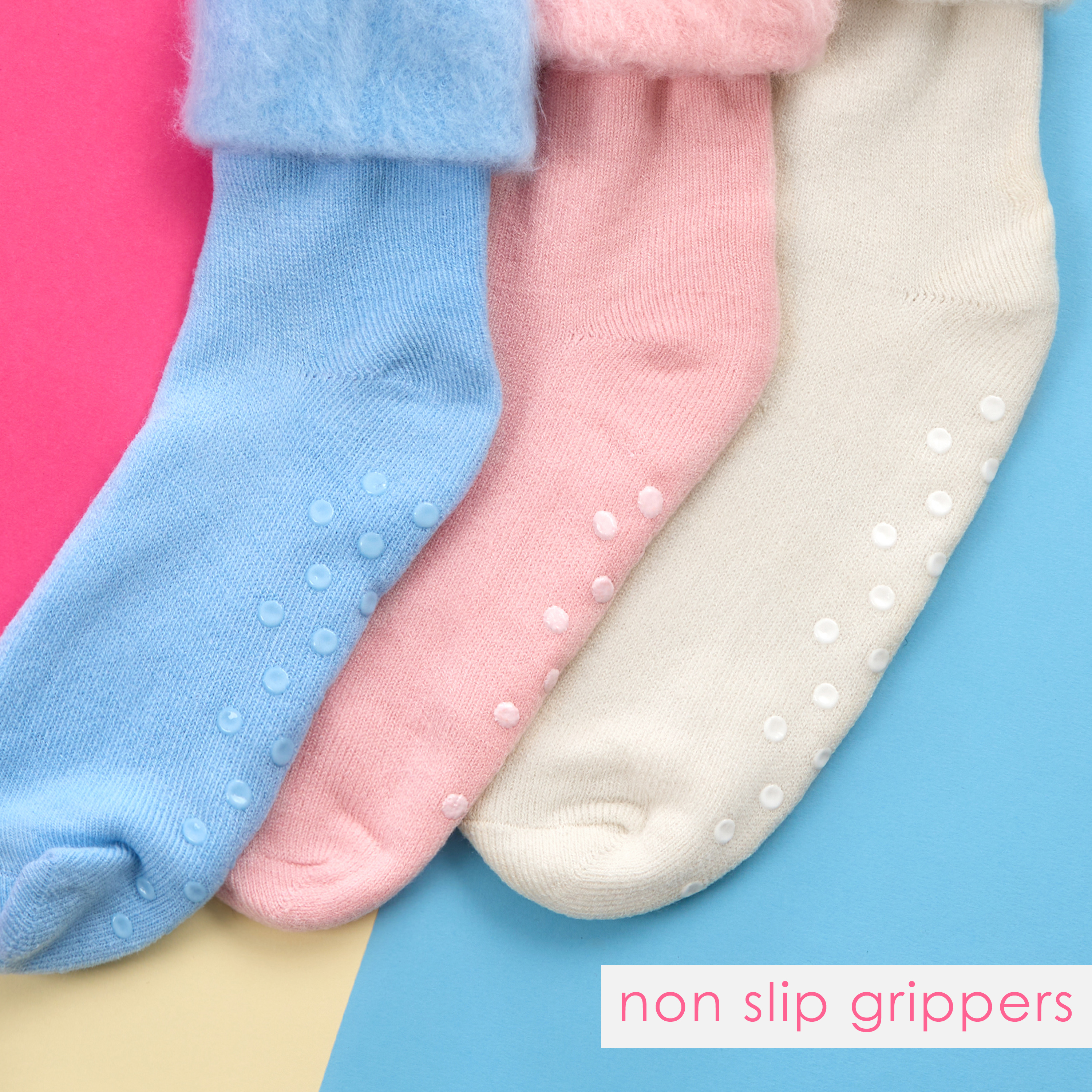 3 Pairs Womens Bed Slipper Socks Lounge Socks Non Slip Grippers Brushed  Lining