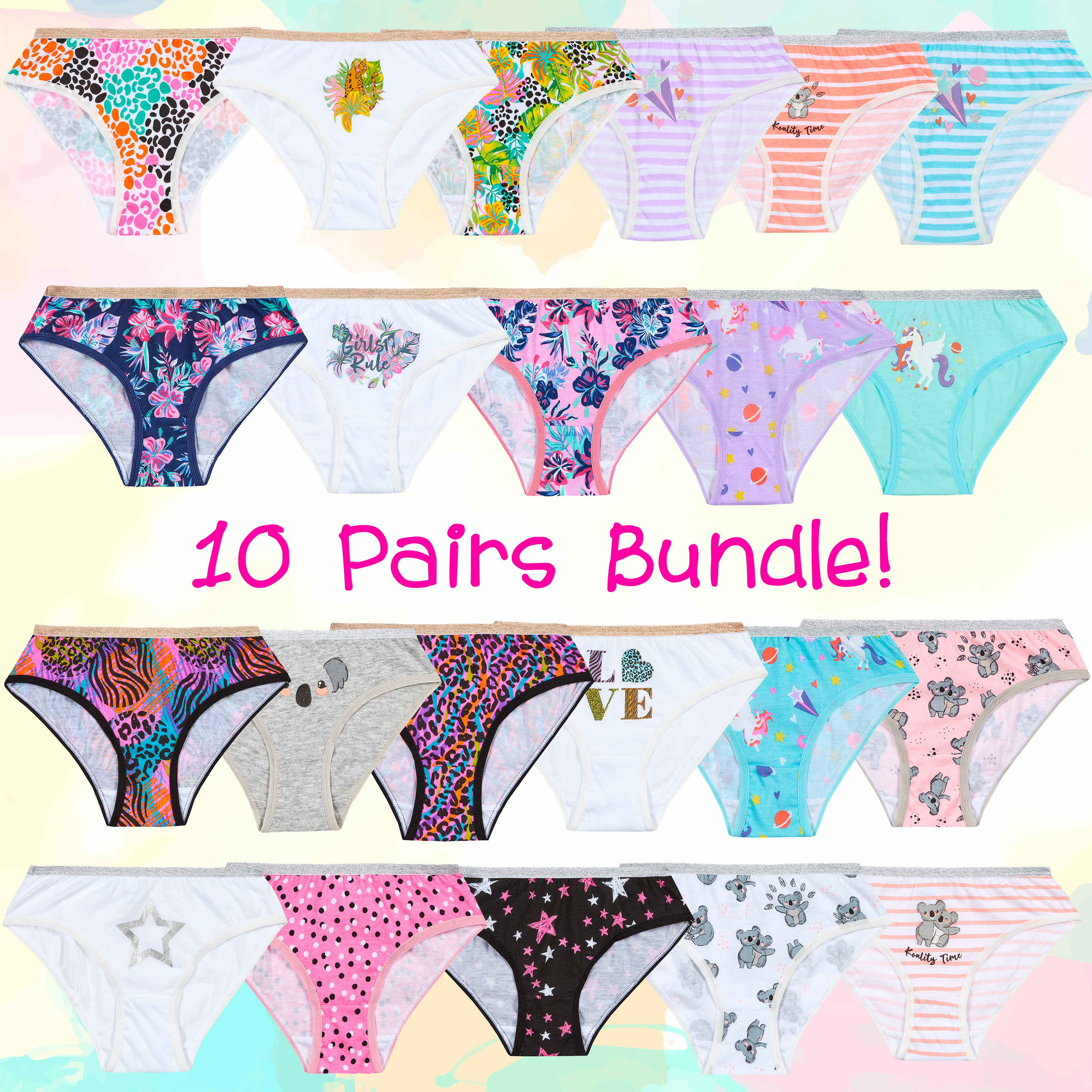 Girs Underwear Briefs Knickers Bundle Multipack 10 Pairs 100 Cotton