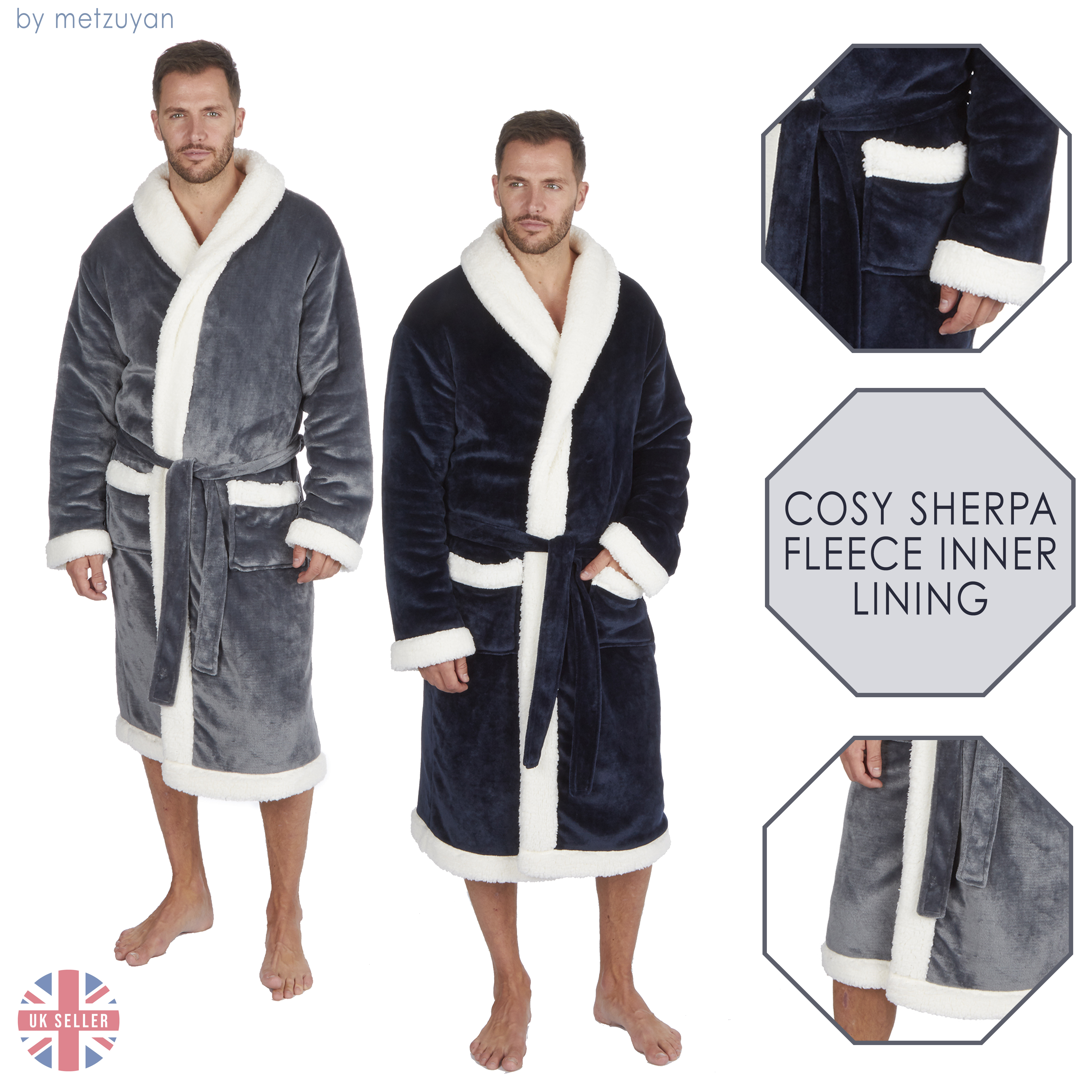Comfort Luxury Super Soft Men Dressing Gown Men Bathrobe Mens Hooded Super Soft&Cosy Fleece Dressing Gown Robe Sizes M-5XL 