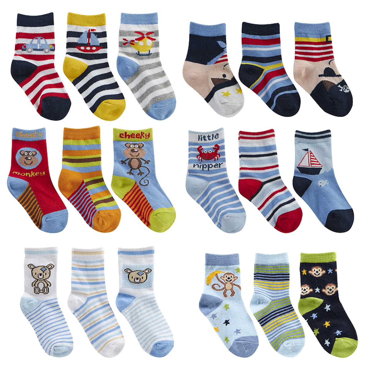 METZUYAN Girls 3 Pack Cotton Rich Design Socks Stripy Stars Printed Fun Cute