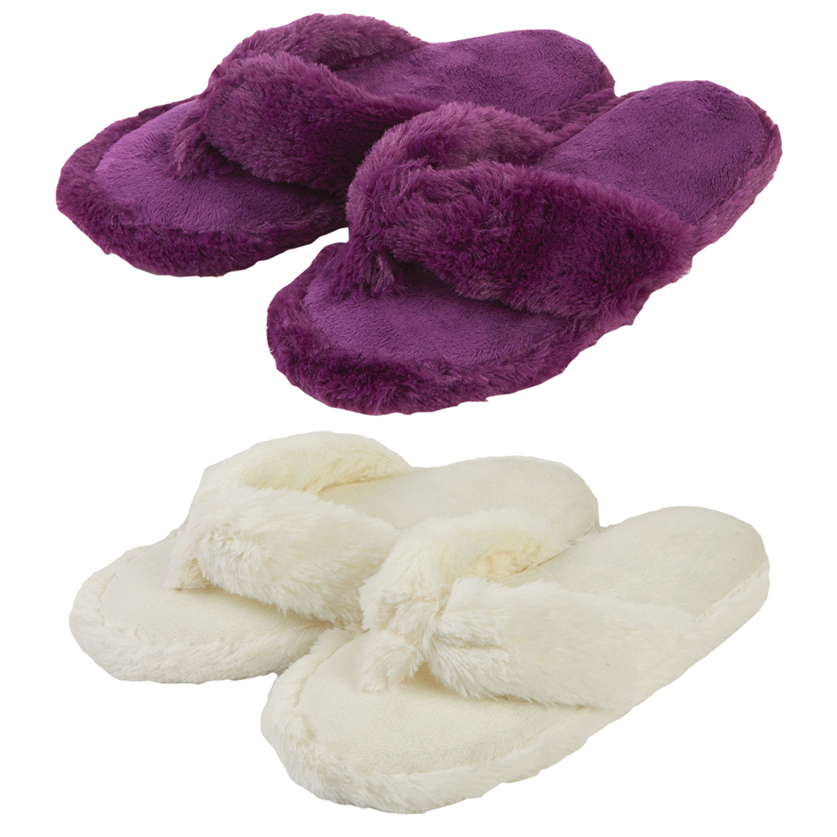 Forever Dreaming Ladies Memory Foam Faux Fur Flip Flop Style Indoor Slippers 