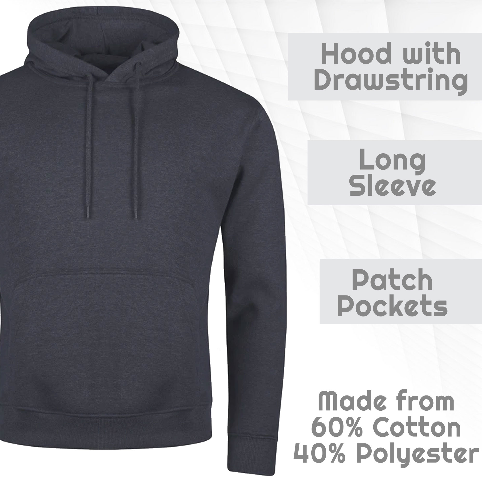 Mens Plain Hooded Sweatshirt Pullover Hoodie Adult Fleece Long Sleeved Sportwear - Picture 28 of 38