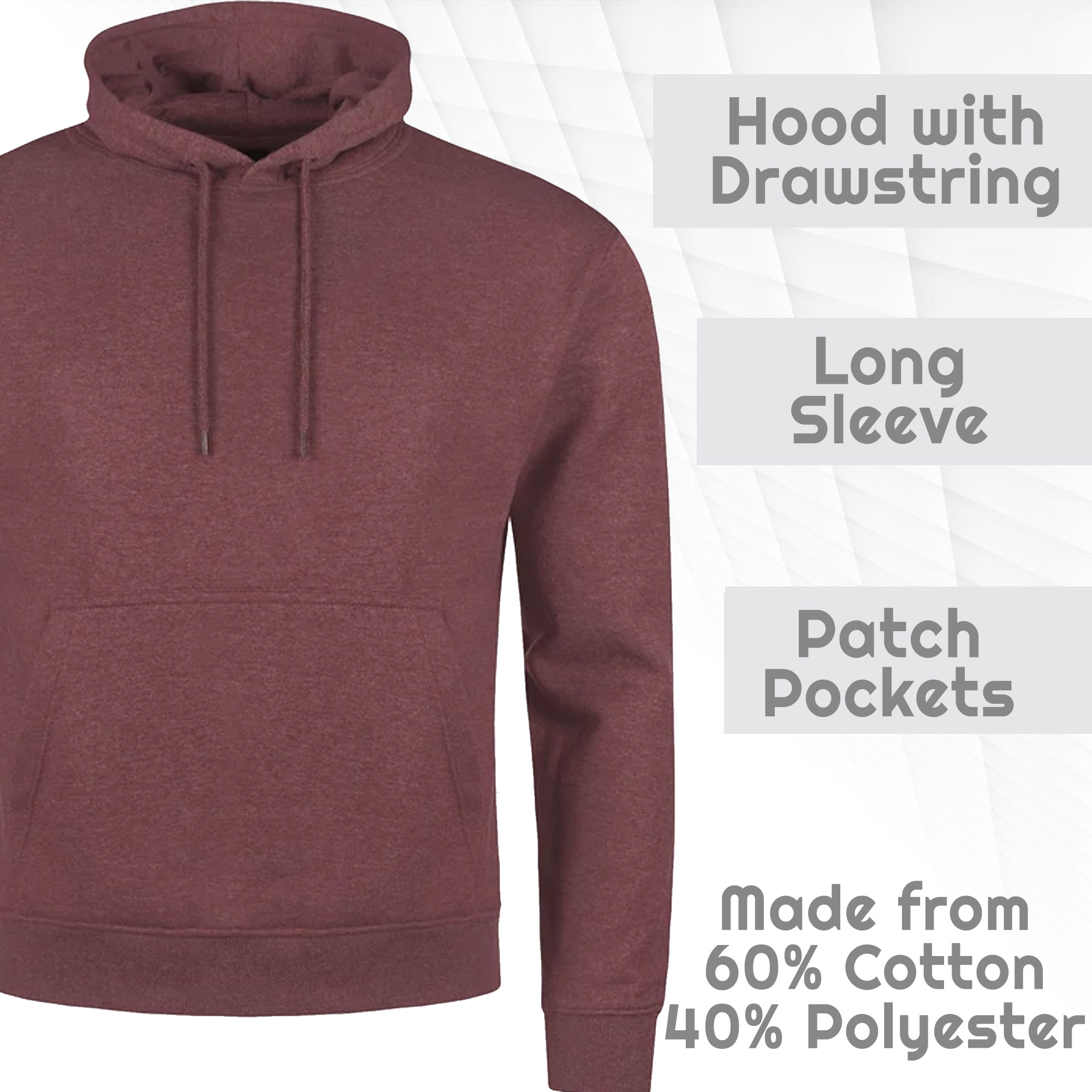 Mens Plain Hooded Sweatshirt Pullover Hoodie Adult Fleece Long Sleeved Sportwear - Picture 36 of 38