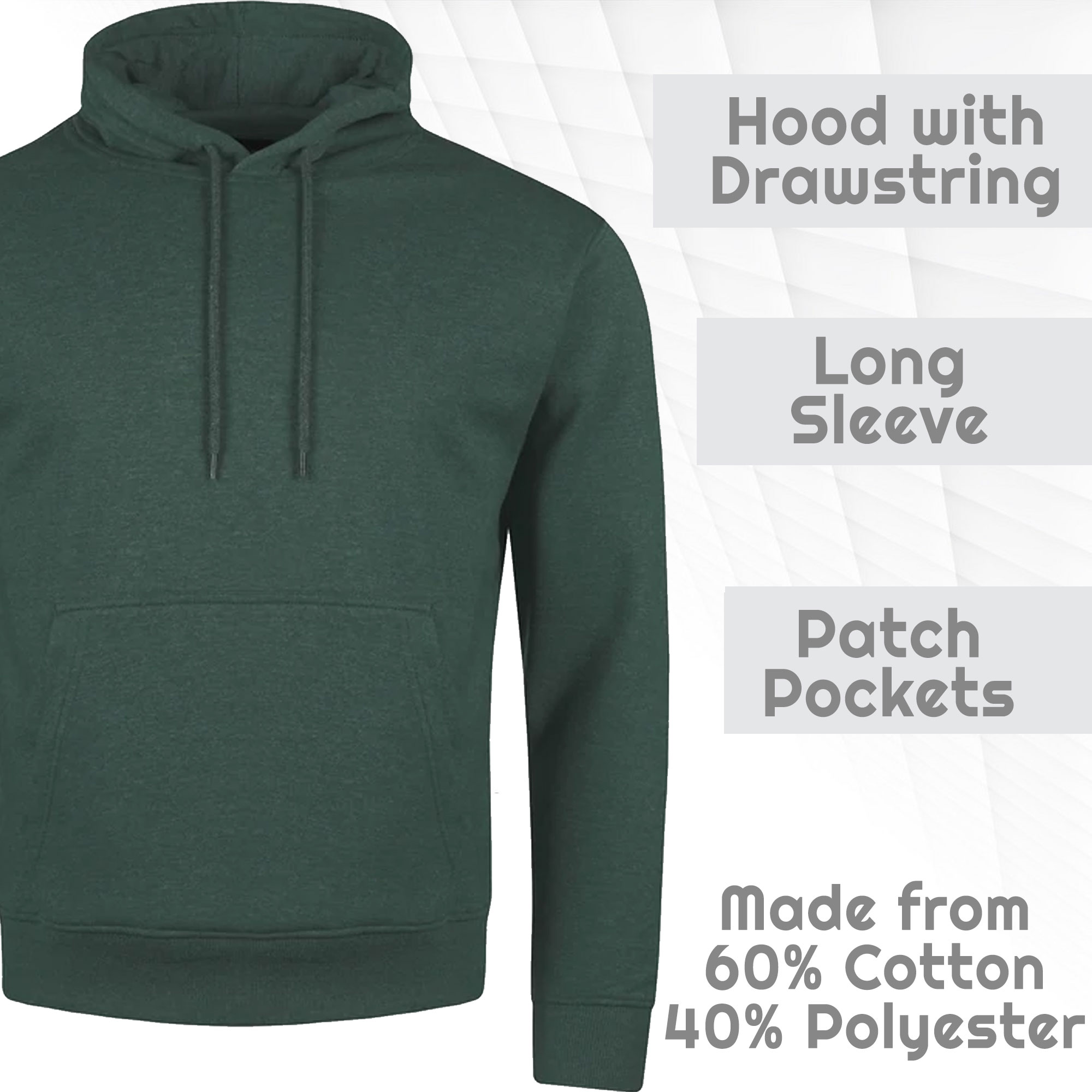 Mens Plain Hooded Sweatshirt Pullover Hoodie Adult Fleece Long Sleeved Sportwear - Picture 32 of 38