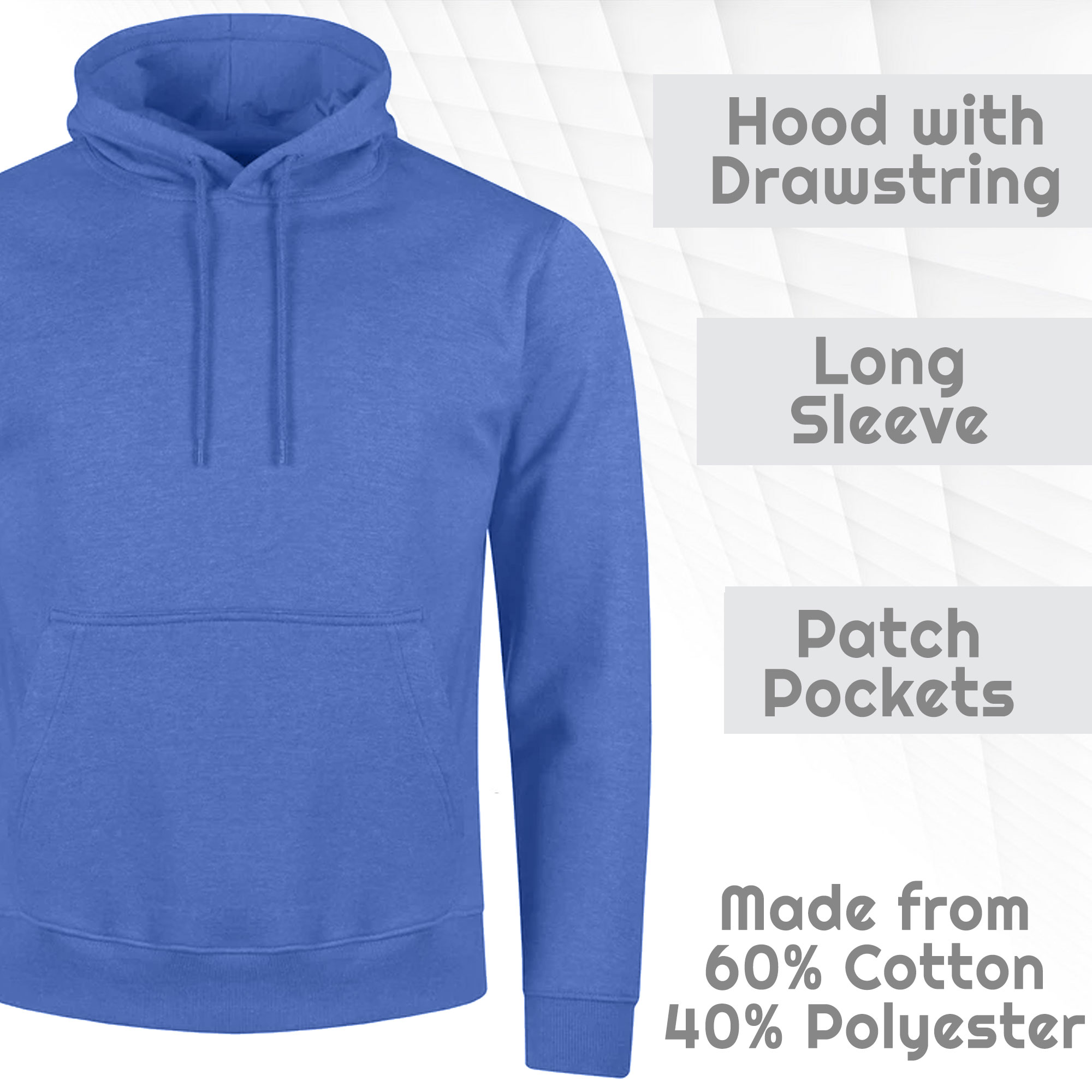 Mens Plain Hooded Sweatshirt Pullover Hoodie Adult Fleece Long Sleeved Sportwear - Picture 12 of 38