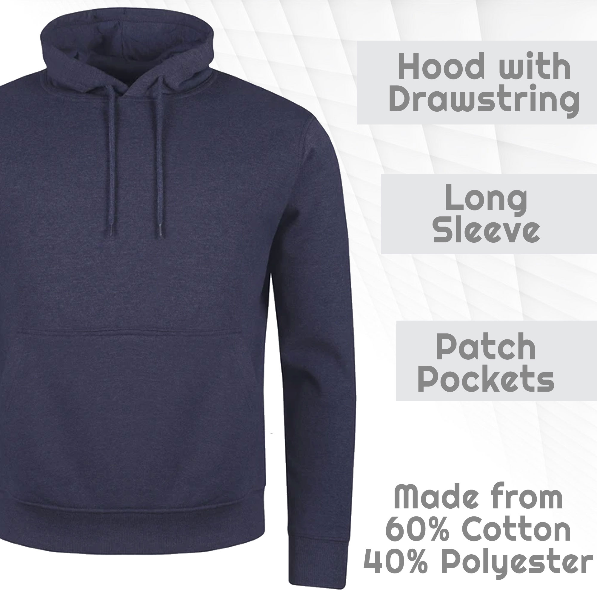 Mens Plain Hooded Sweatshirt Pullover Hoodie Adult Fleece Long Sleeved Sportwear - Picture 10 of 38