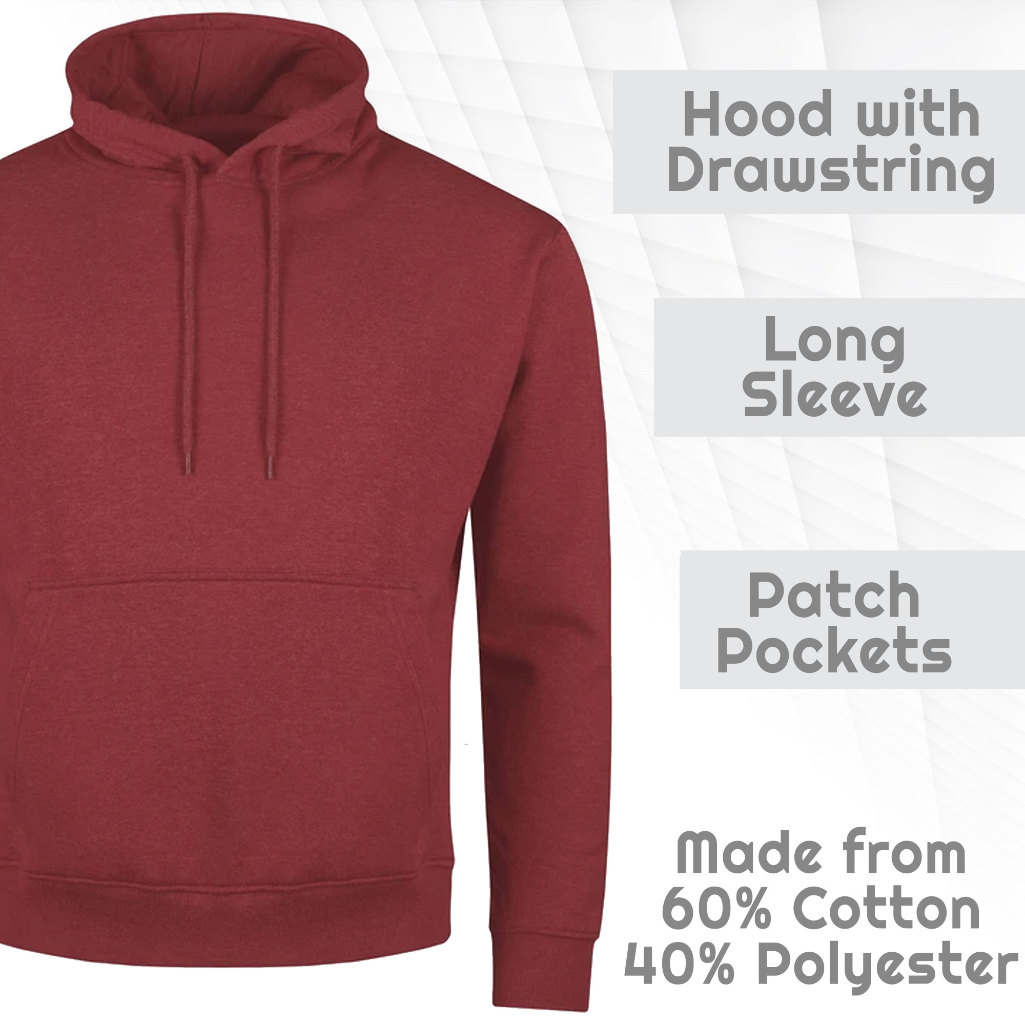 Mens Plain Hooded Sweatshirt Pullover Hoodie Adult Fleece Long Sleeved Sportwear - Picture 26 of 38