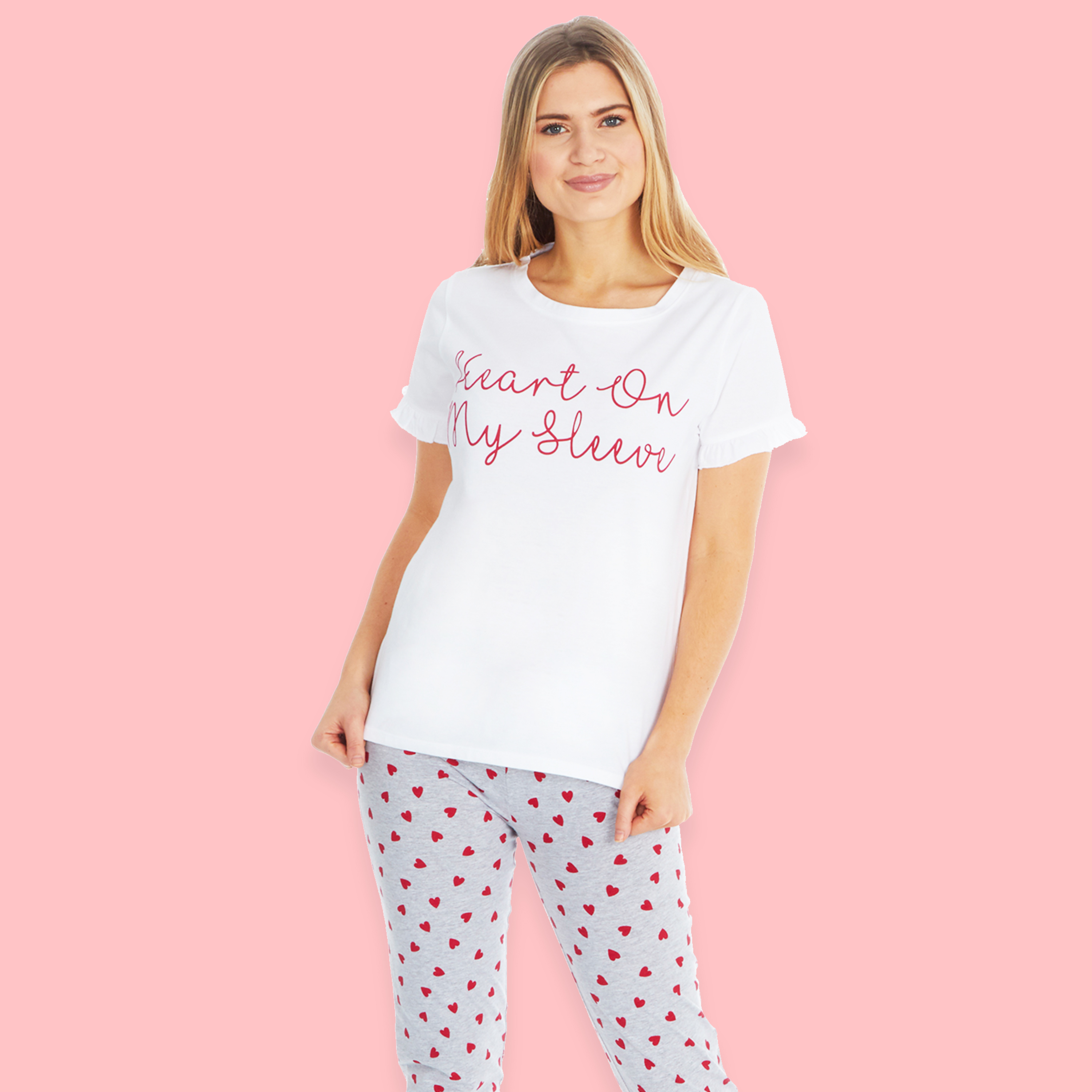 Womens Ladies Pyjama Sets Cotton Jersey Hearts Love Patterned Gift for Her  UK