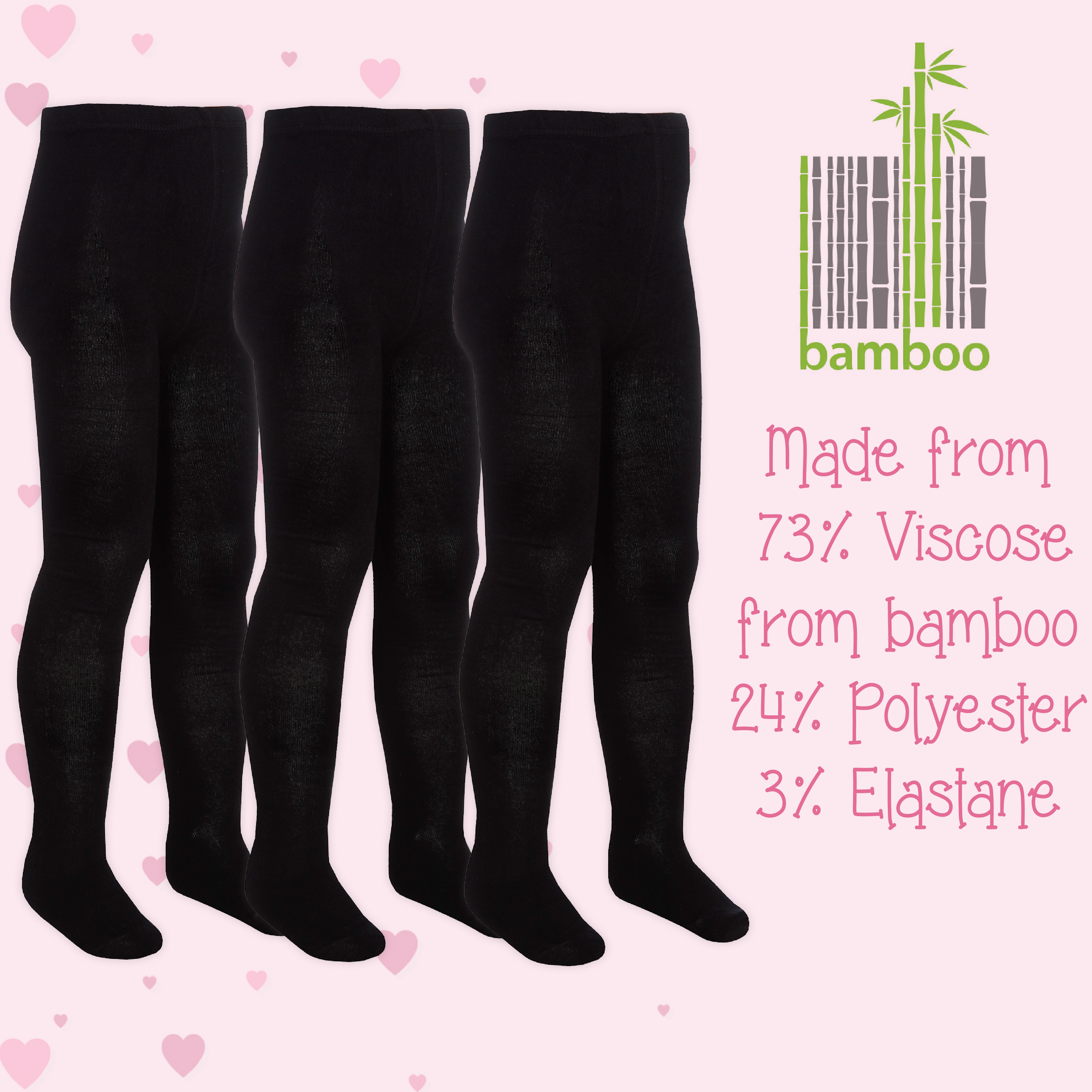 3 Pairs Kids Girls Bamboo Super Soft Gentle Back 2 School Tights Size 2-10  Years