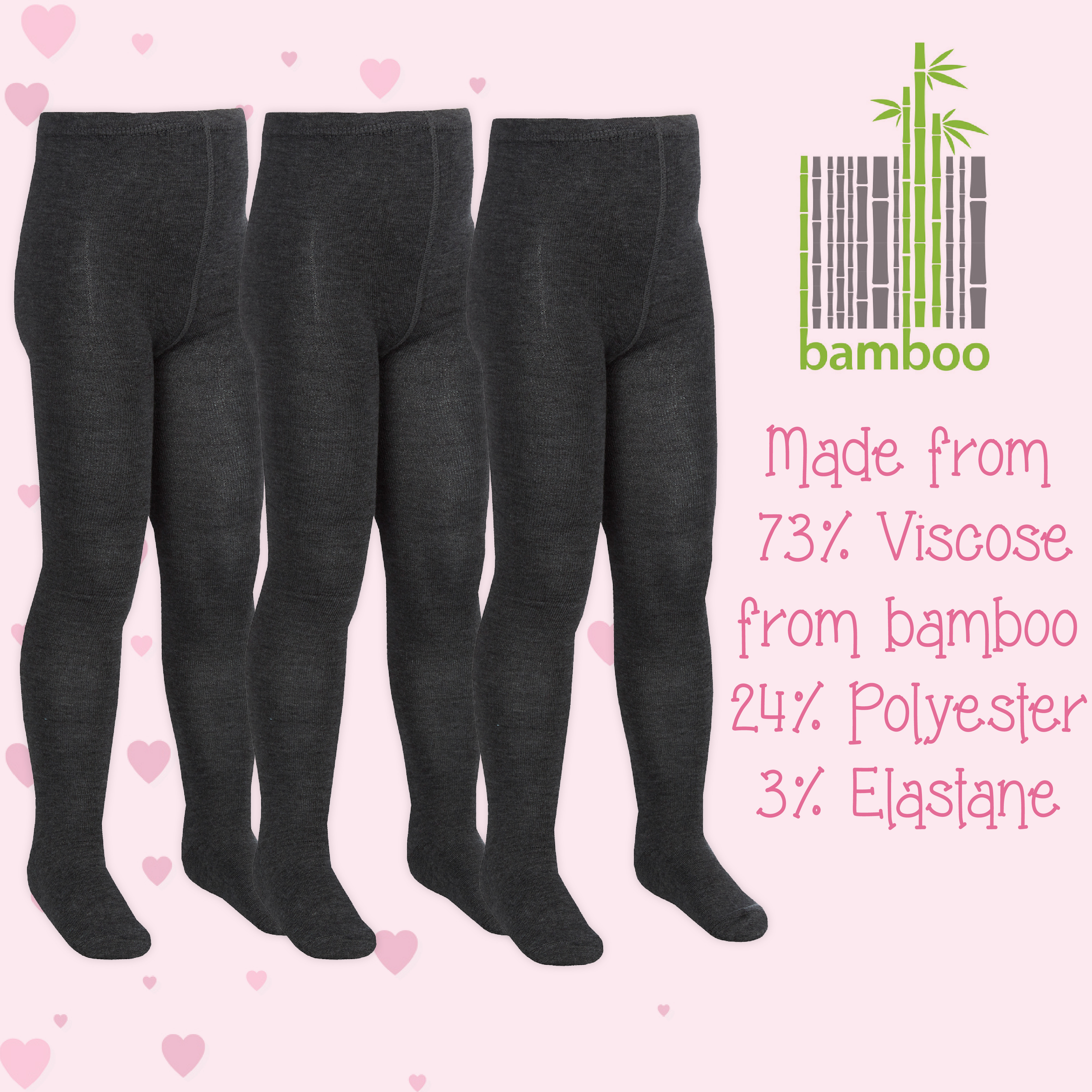 3 Pairs Kids Girls Bamboo Super Soft Gentle Back 2 School Tights