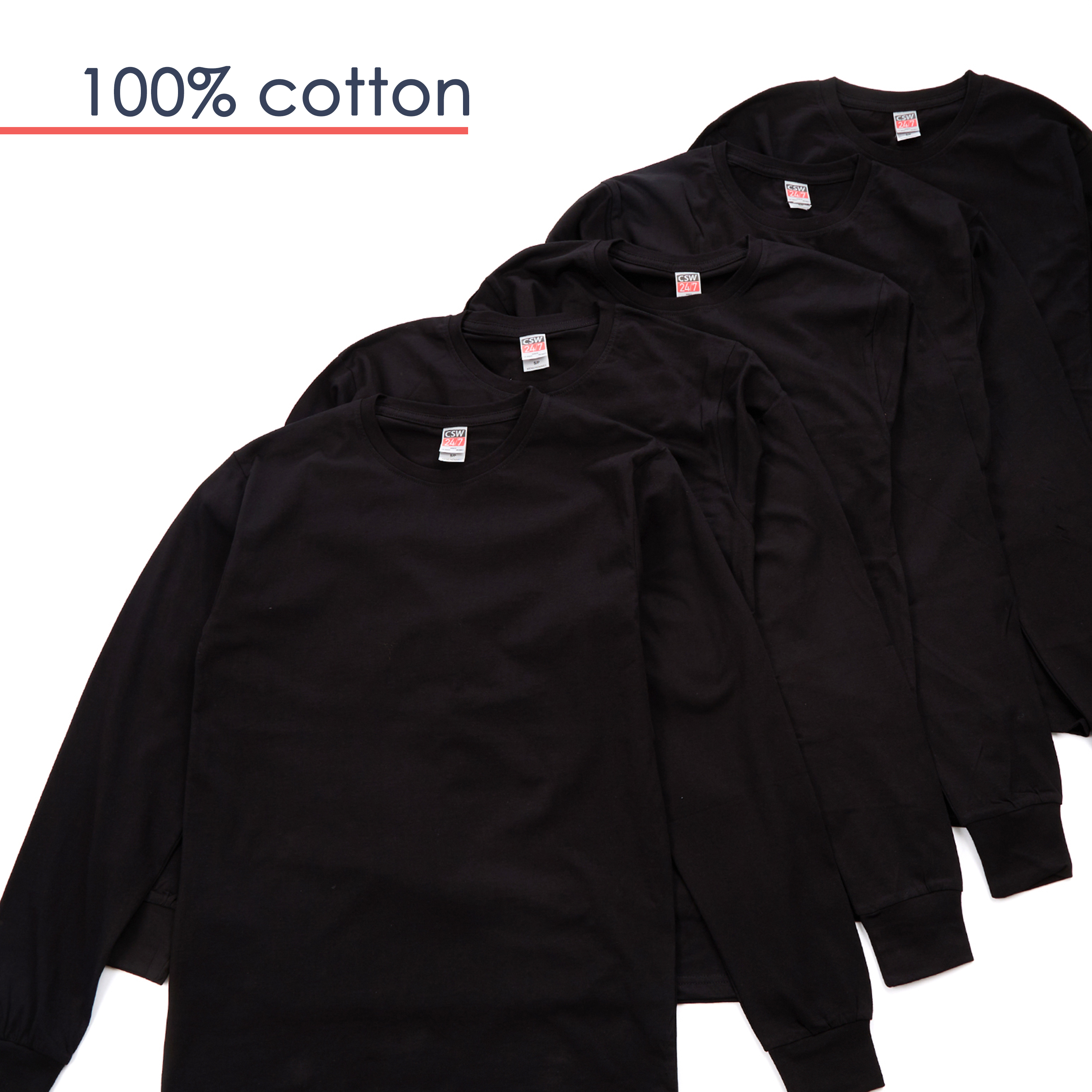 Mens 5 Pack Long Sleeved Top 100% Cotton T-shirt Multibuy Multipack Top S M L XL - Picture 20 of 21