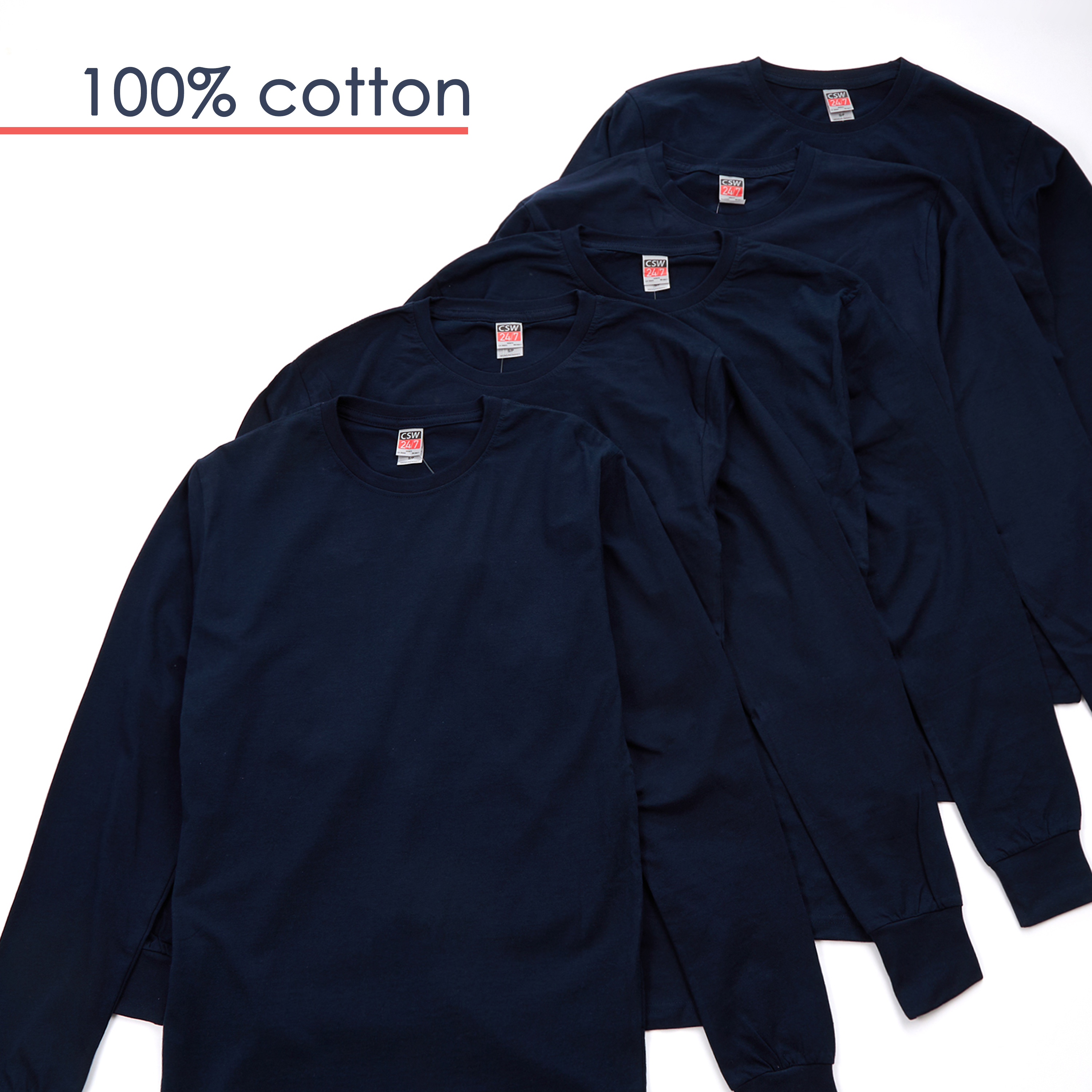 Mens 5 Pack Long Sleeved Top 100% Cotton T-shirt Multibuy Multipack Top S M L XL - Picture 15 of 21