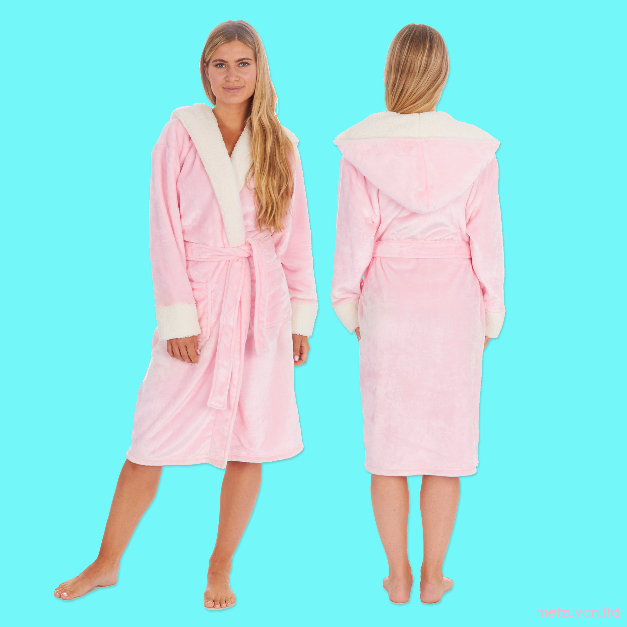 Ladies Dressing Gown Soft and Cosy Hooded Warm Fleece Robe Shimmer ...