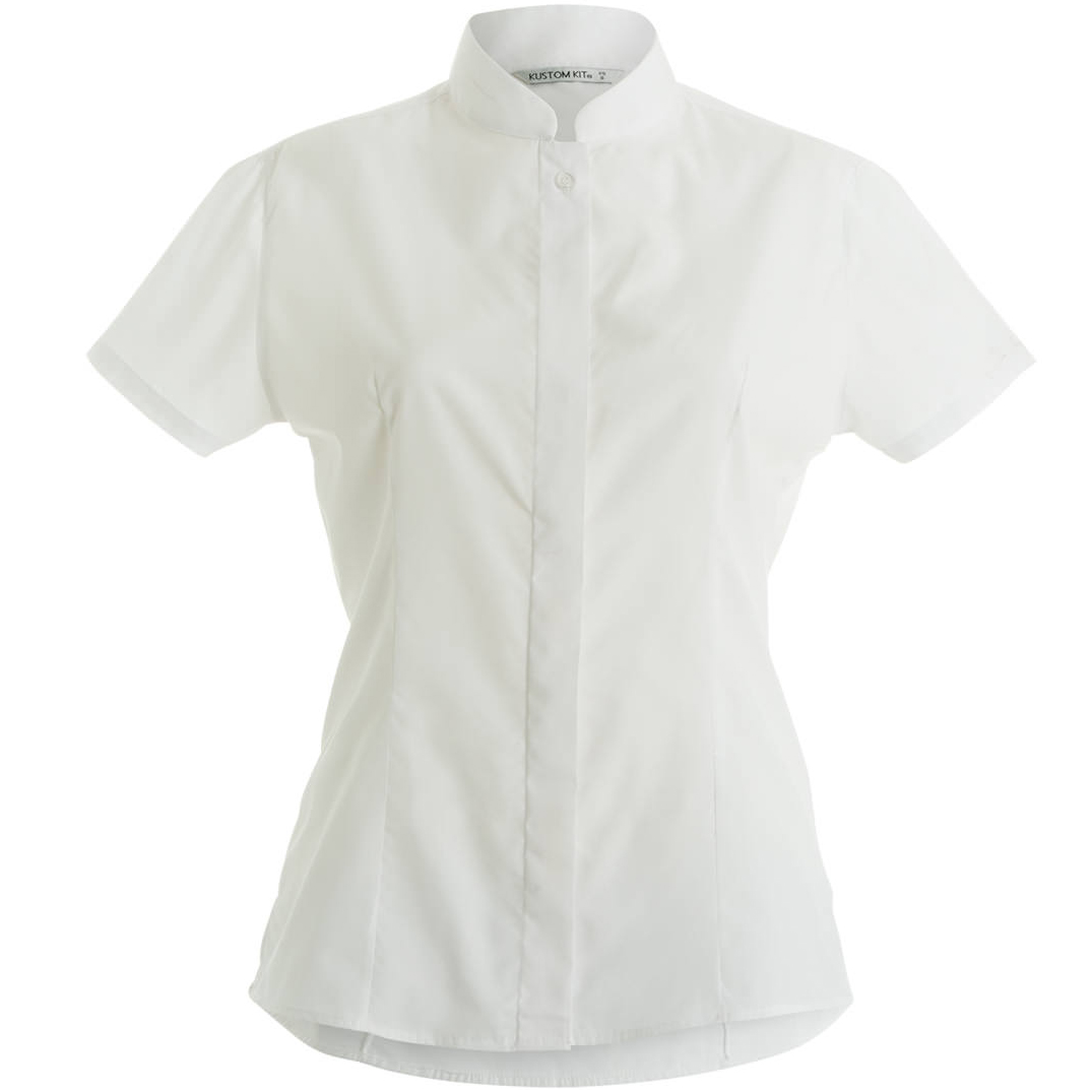 Womens Ladies Smart Short Sleeve Shirt Mandarin Collar Fitted Workwear ...
