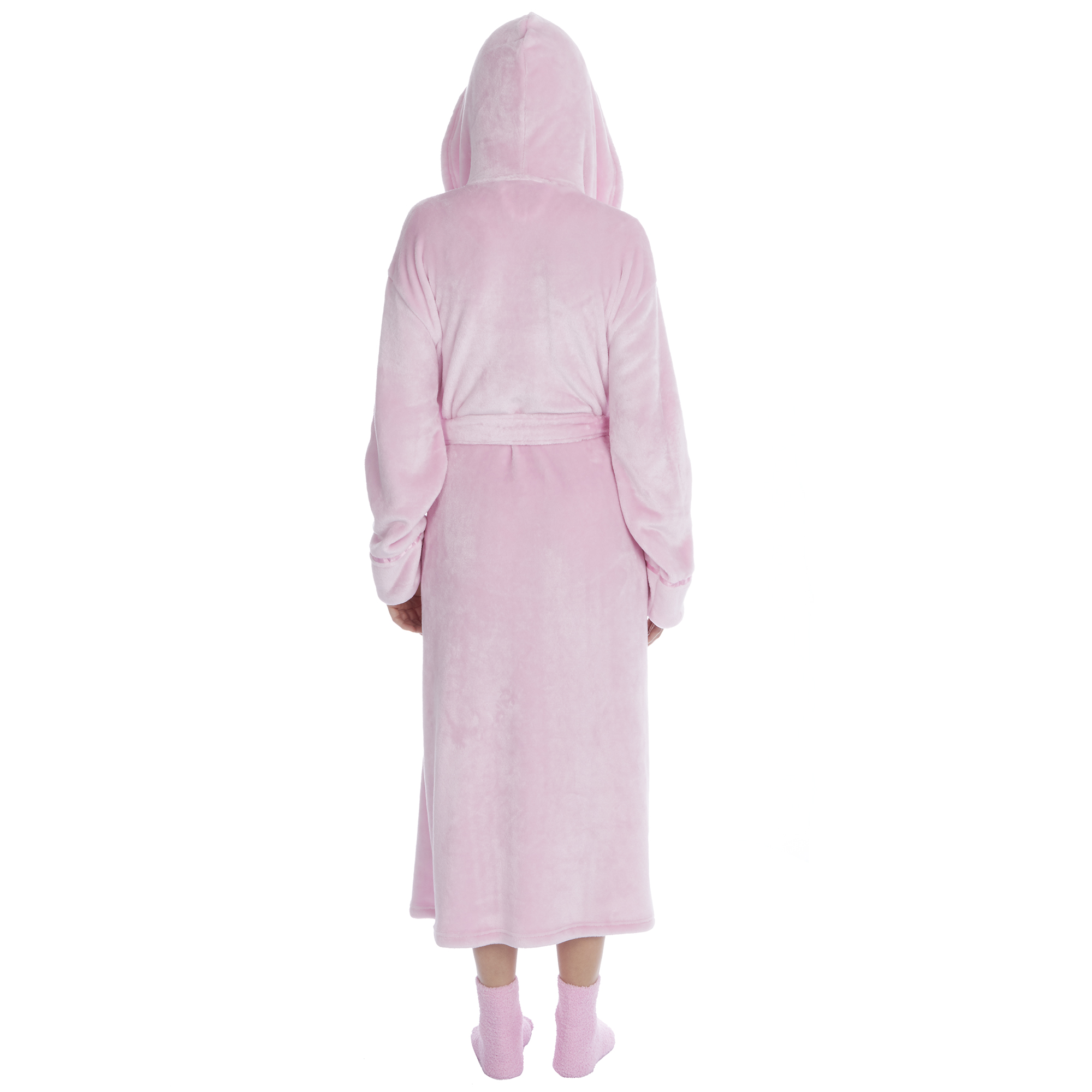 Ladies Long Length Luxury Shimmer Dressing Gown Fleece Hooded Robe