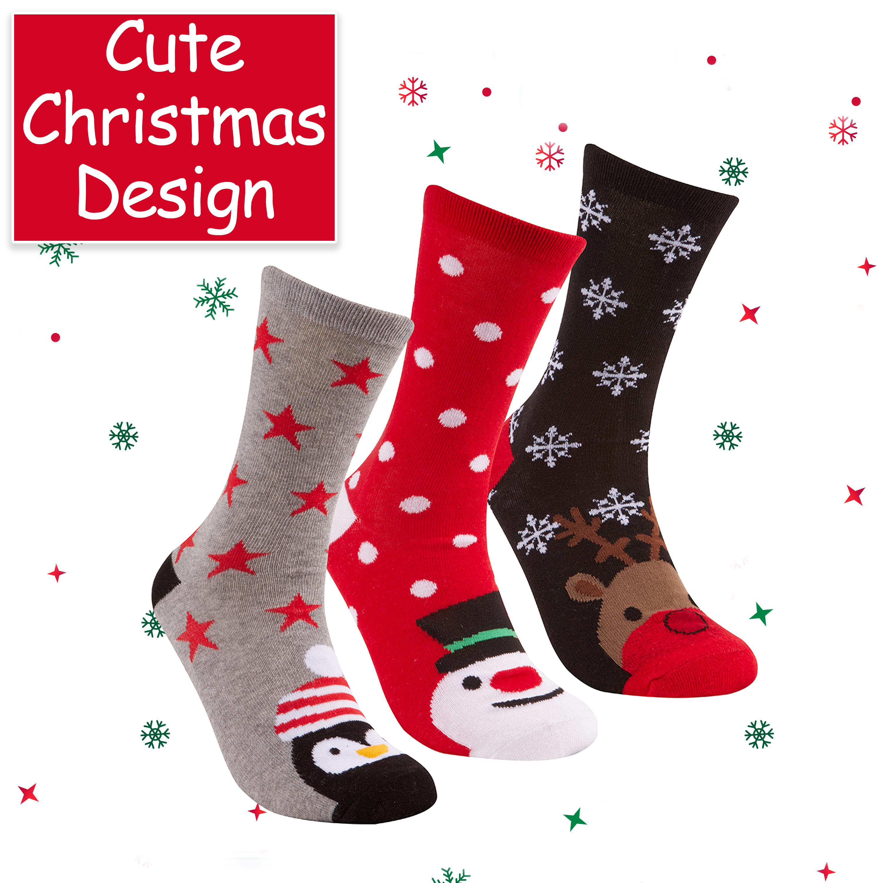 6 pair pack Size 4-7 ladies Festive Christmas Design Novelty Socks sock