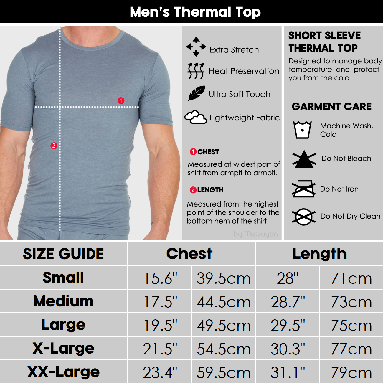 Mens Thermal Top Short Sleeve T-shirt Warm Breathable Soft Winter Work S-2XL