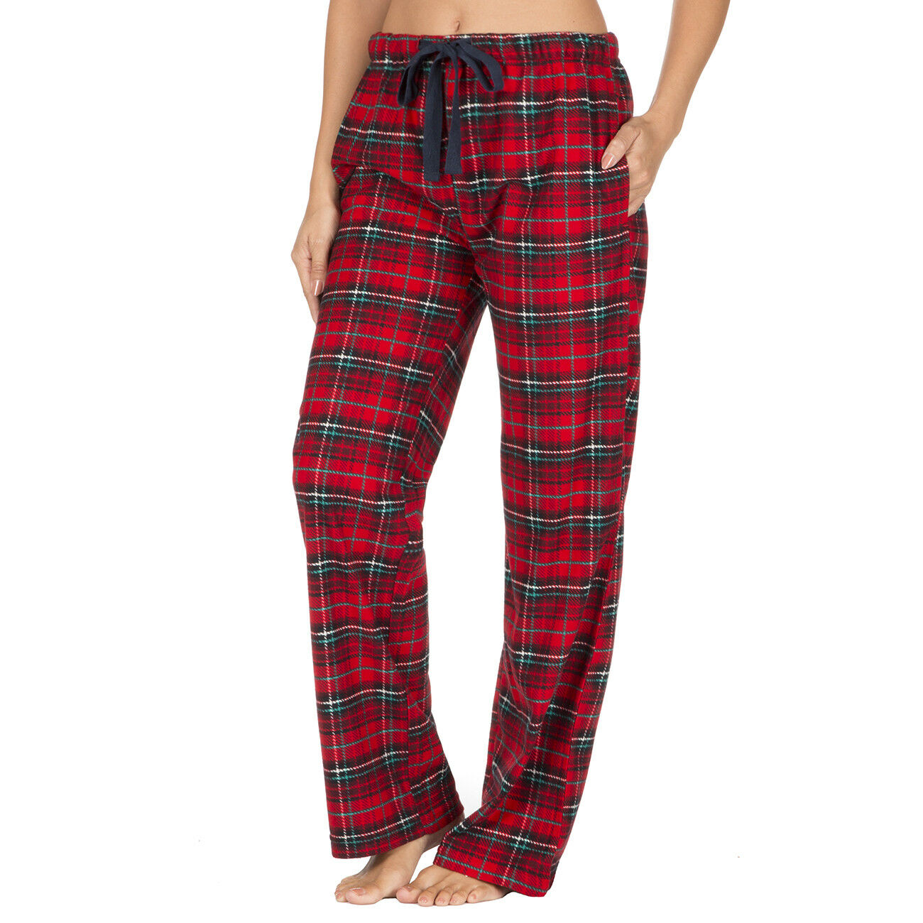 Womens Ladies Pyjama Bottoms Lightweight Checked Lounge Pants Pockets ...