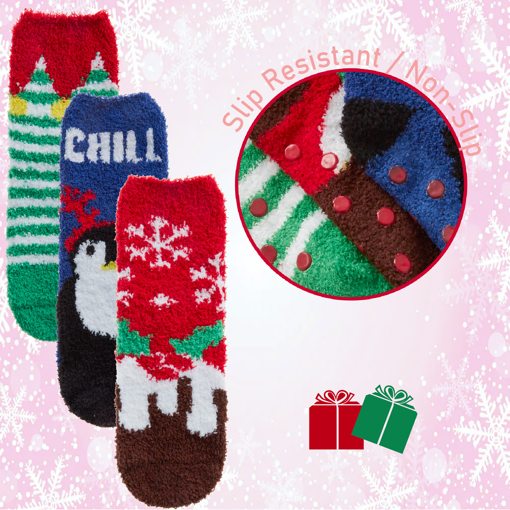 Kids Boys Girls Unisex Thermal Fluffy Bed Winter Socks Non Slip Christmas Print - Picture 5 of 18