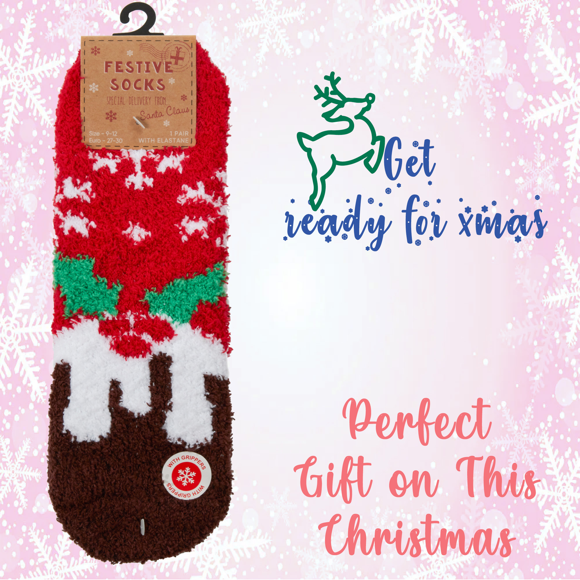Kids Boys Girls Unisex Thermal Fluffy Bed Winter Socks Non Slip Christmas Print - Picture 12 of 18