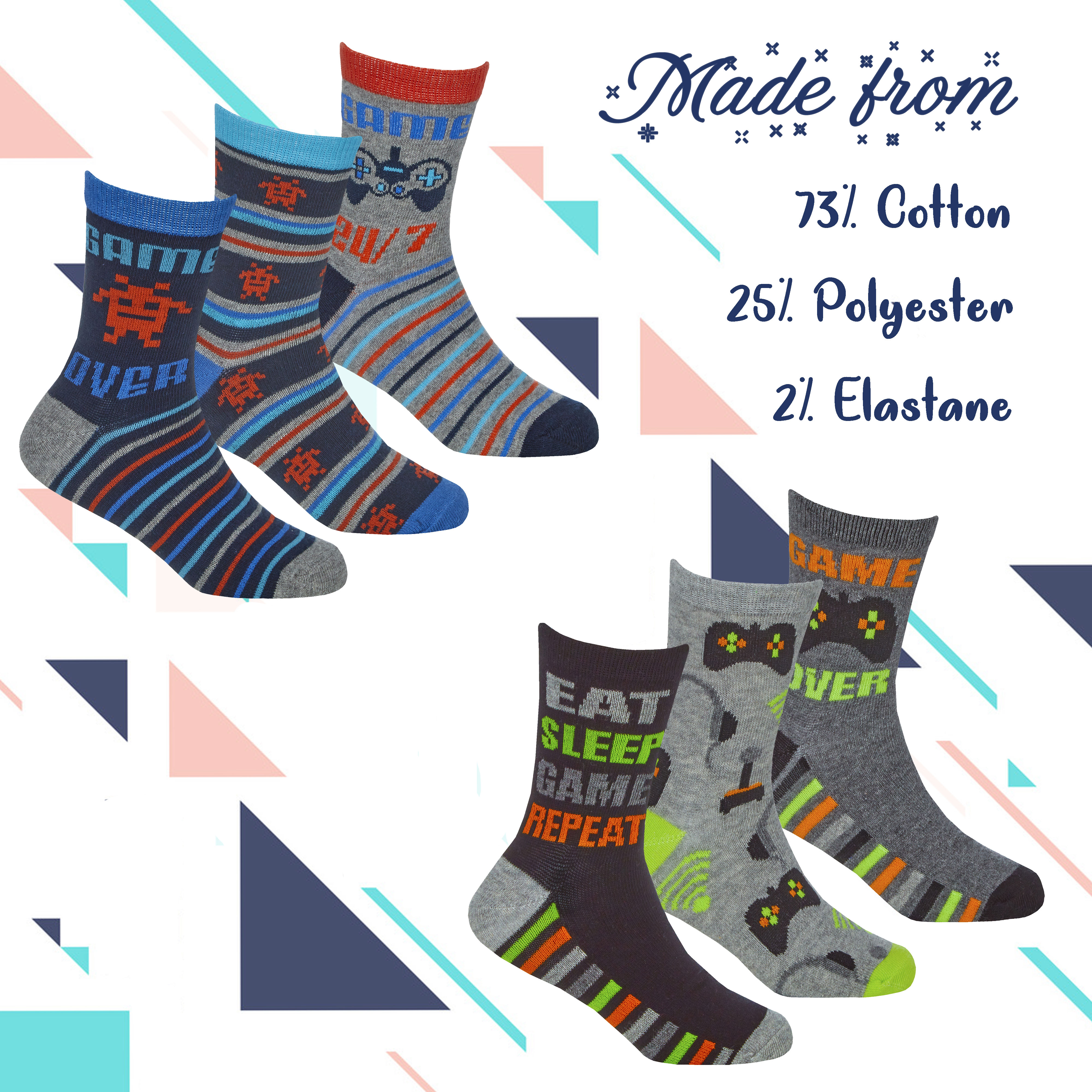 6 Pairs Boys Cotton Rich Novelty Funky Cartoon School Everyday Multipack Socks - Picture 19 of 46