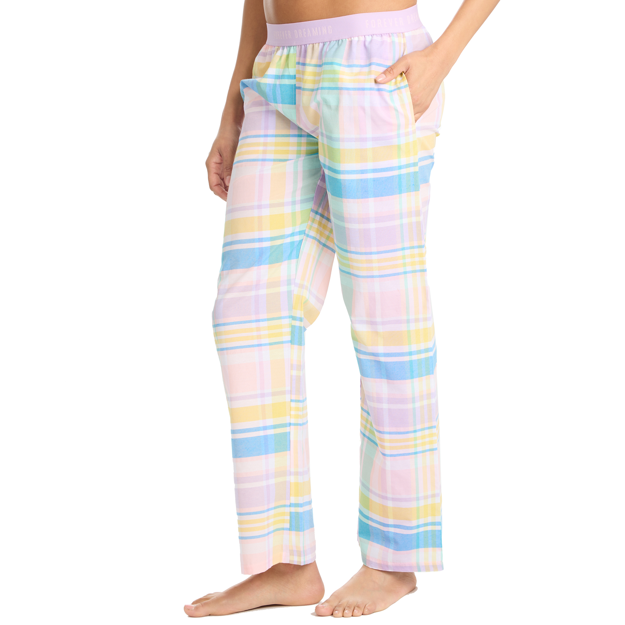 Ladies Check Pyjama Bottoms Woven Long Pants Wide Leg Elastic Waist PJ's S-XL
