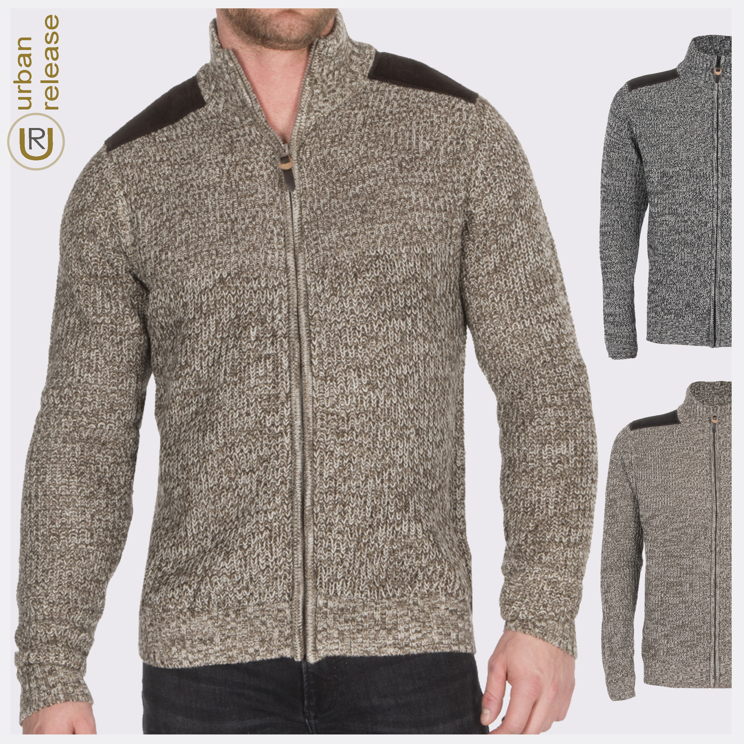 mens knitted zip up cardigan