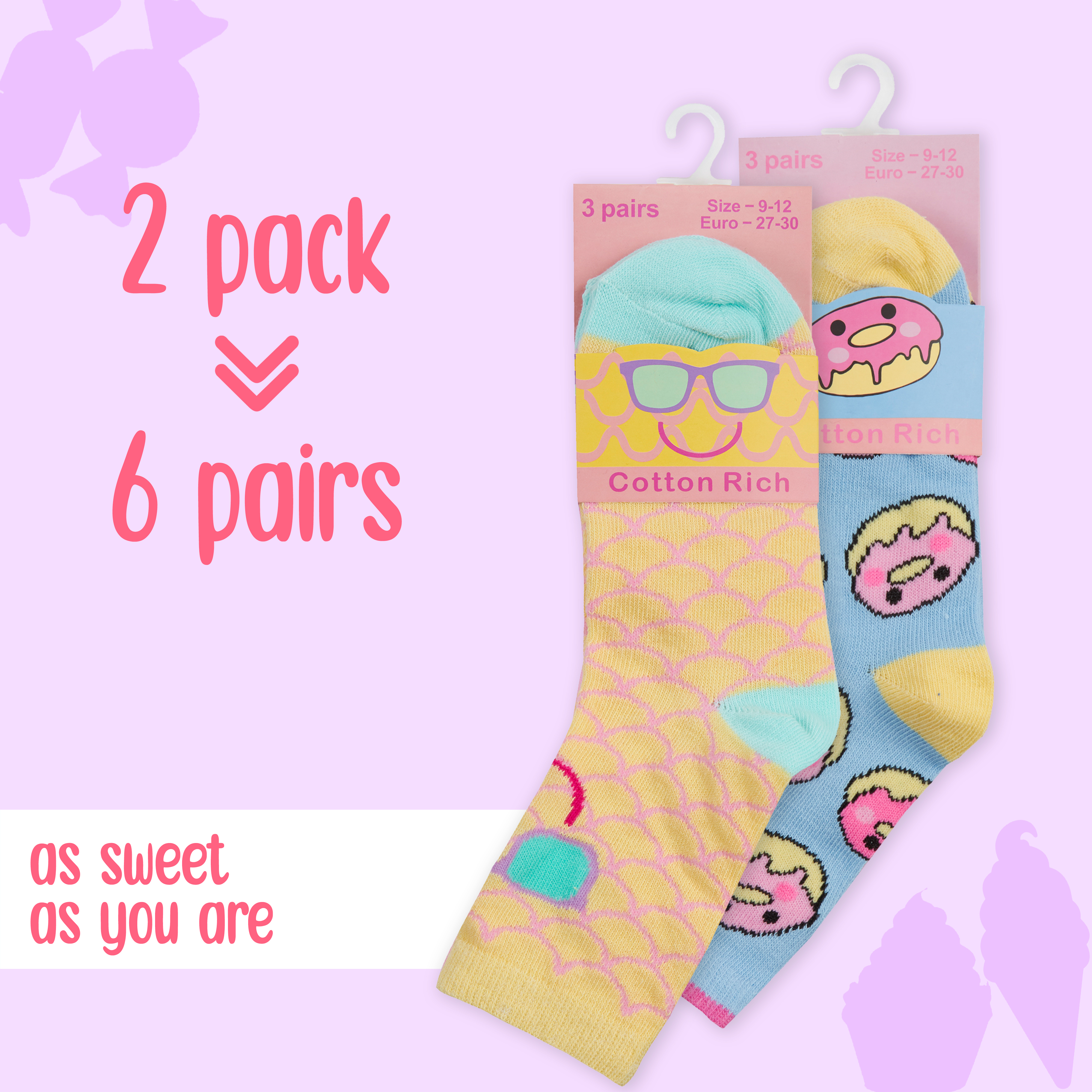 Kids Girls Socks Novelty Cartoon 6 Pairs Crew Socks Bundle Multipack Multibuy - Picture 13 of 13