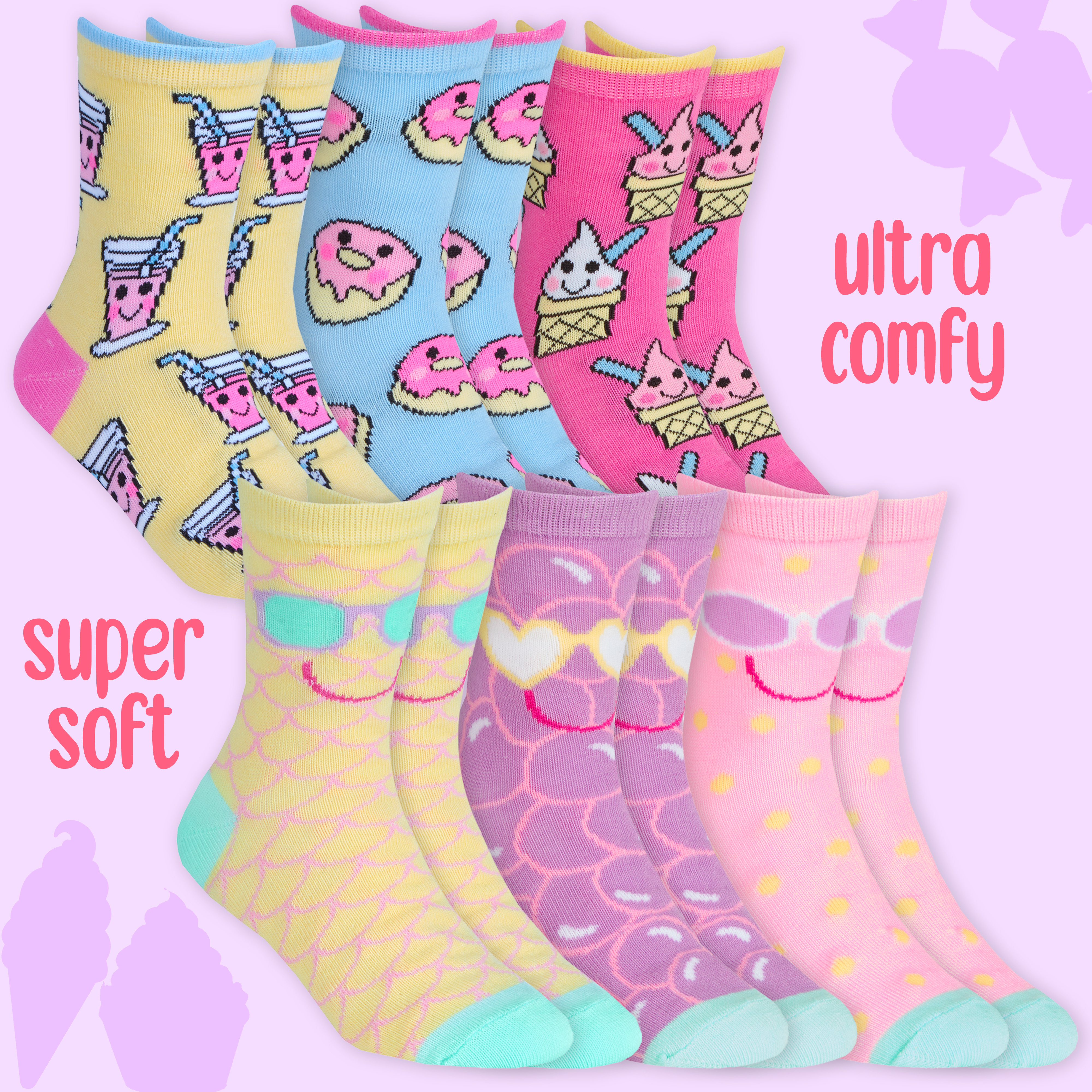 Kids Girls Socks Novelty Cartoon 6 Pairs Crew Socks Bundle Multipack Multibuy - Picture 12 of 13