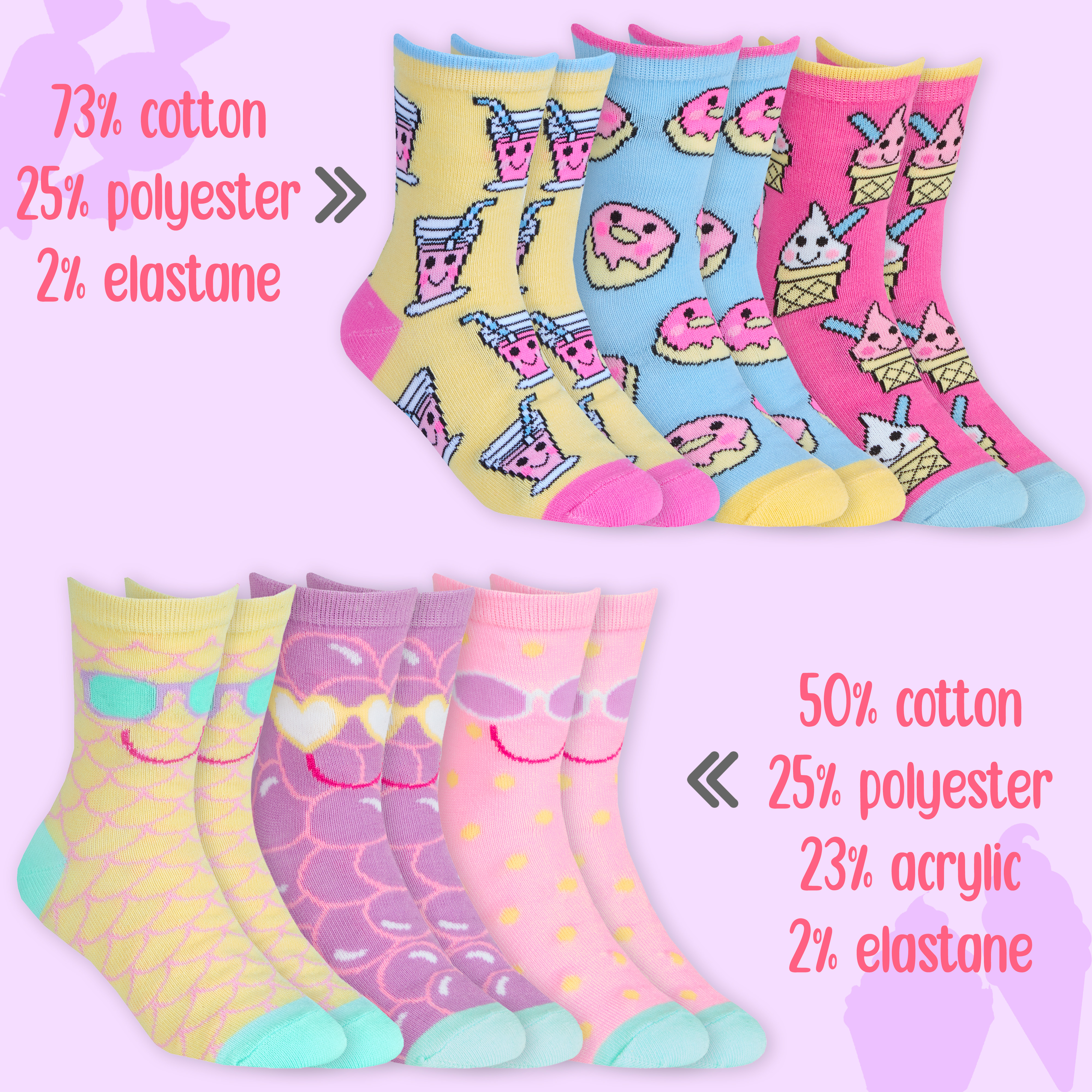 Kids Girls Socks Novelty Cartoon 6 Pairs Crew Socks Bundle Multipack Multibuy - Picture 11 of 13