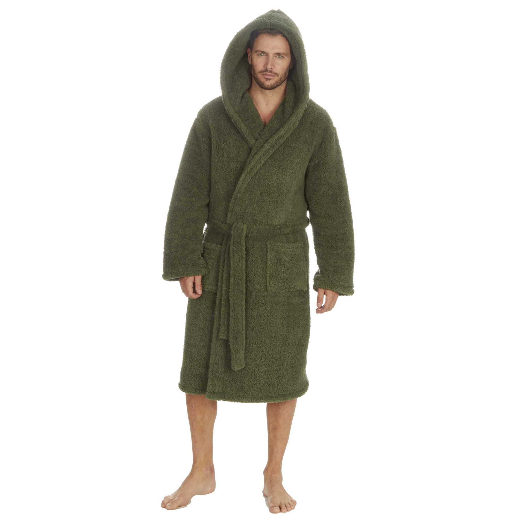 Mens Super Soft Hooded Tartan Checked Bath Robe Dressing Gown with Pockets M-5XL - Picture 66 of 172