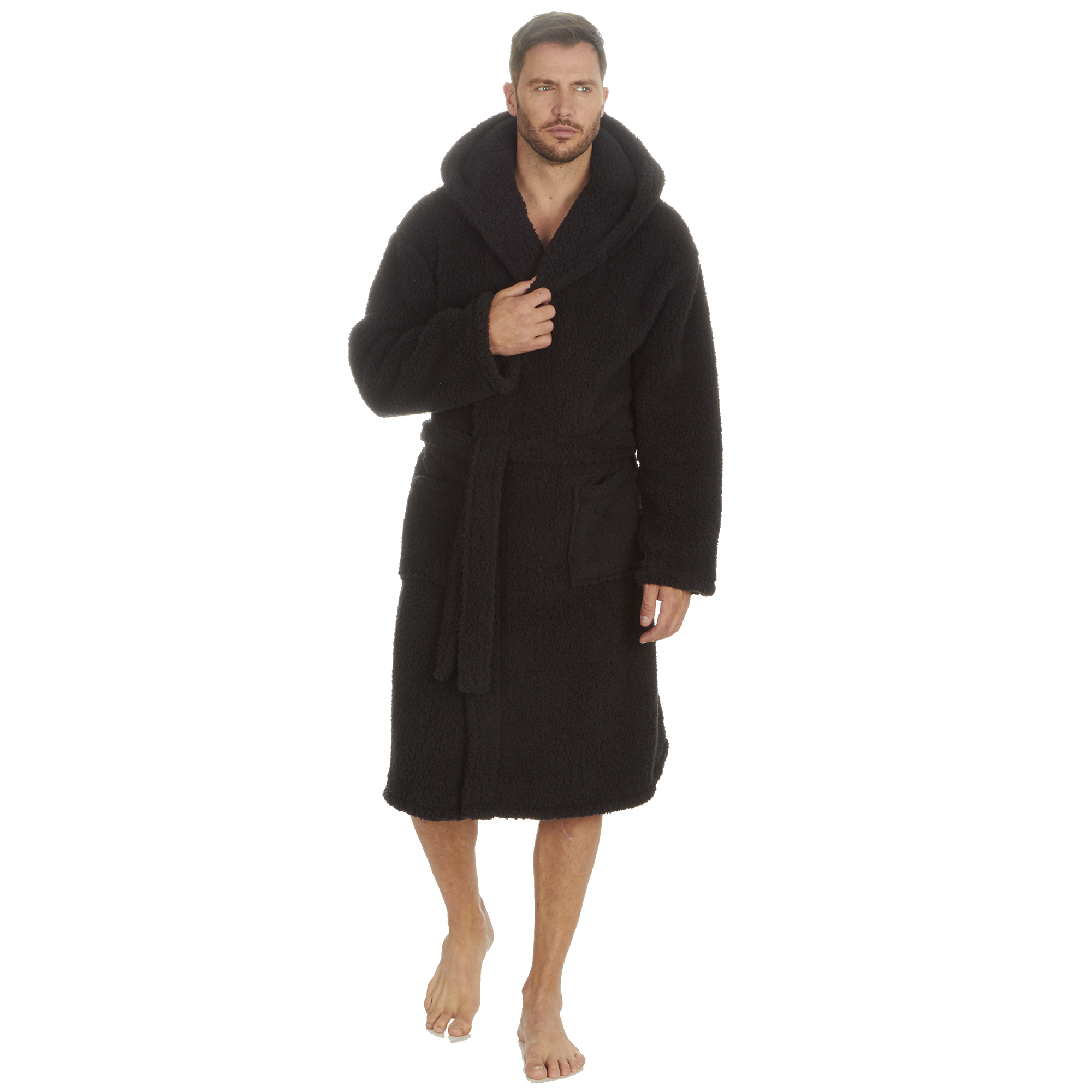 Mens Super Soft Hooded Tartan Checked Bath Robe Dressing Gown with Pockets M-5XL - Picture 41 of 172