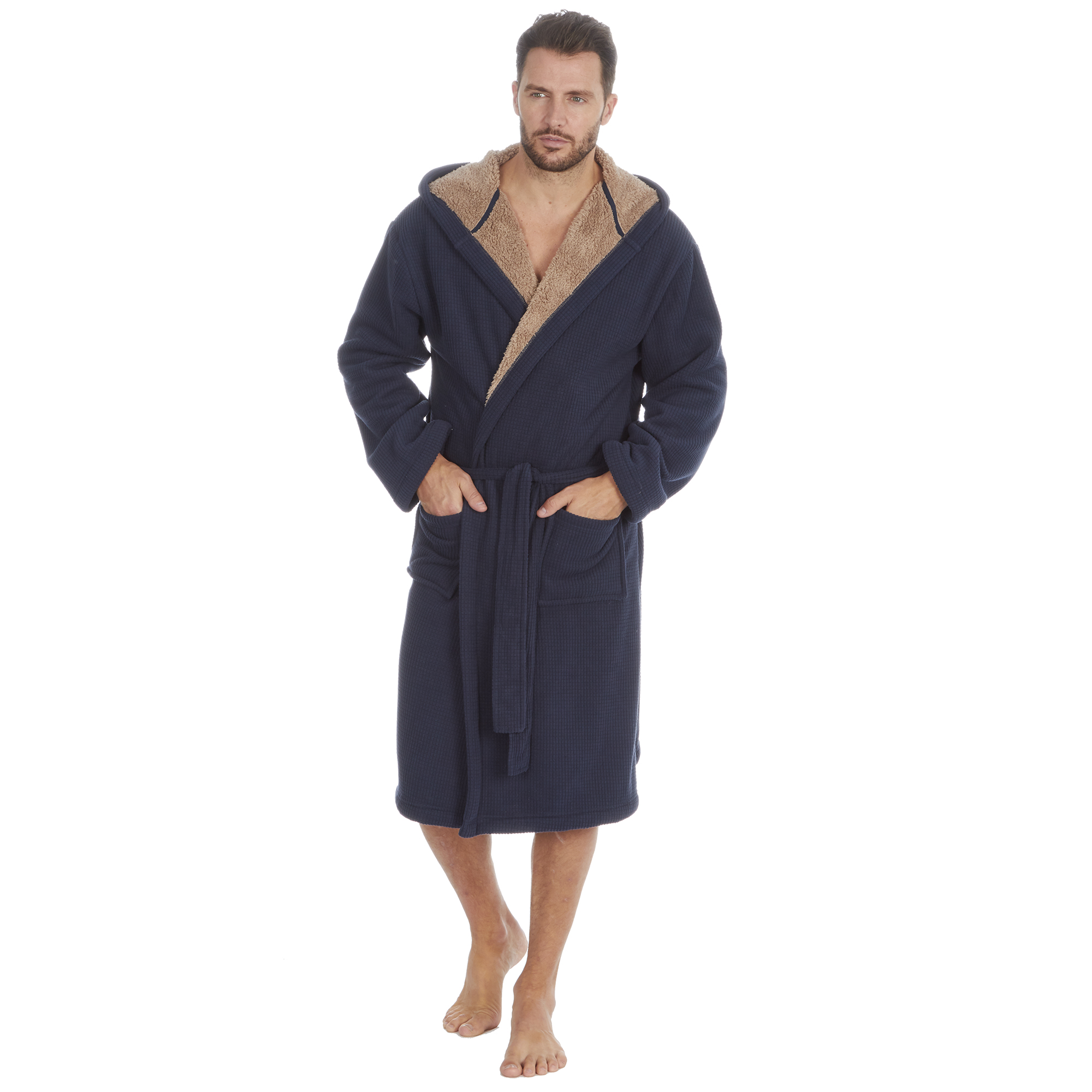 Mens Super Soft Hooded Tartan Checked Bath Robe Dressing Gown with Pockets M-5XL - Picture 50 of 172