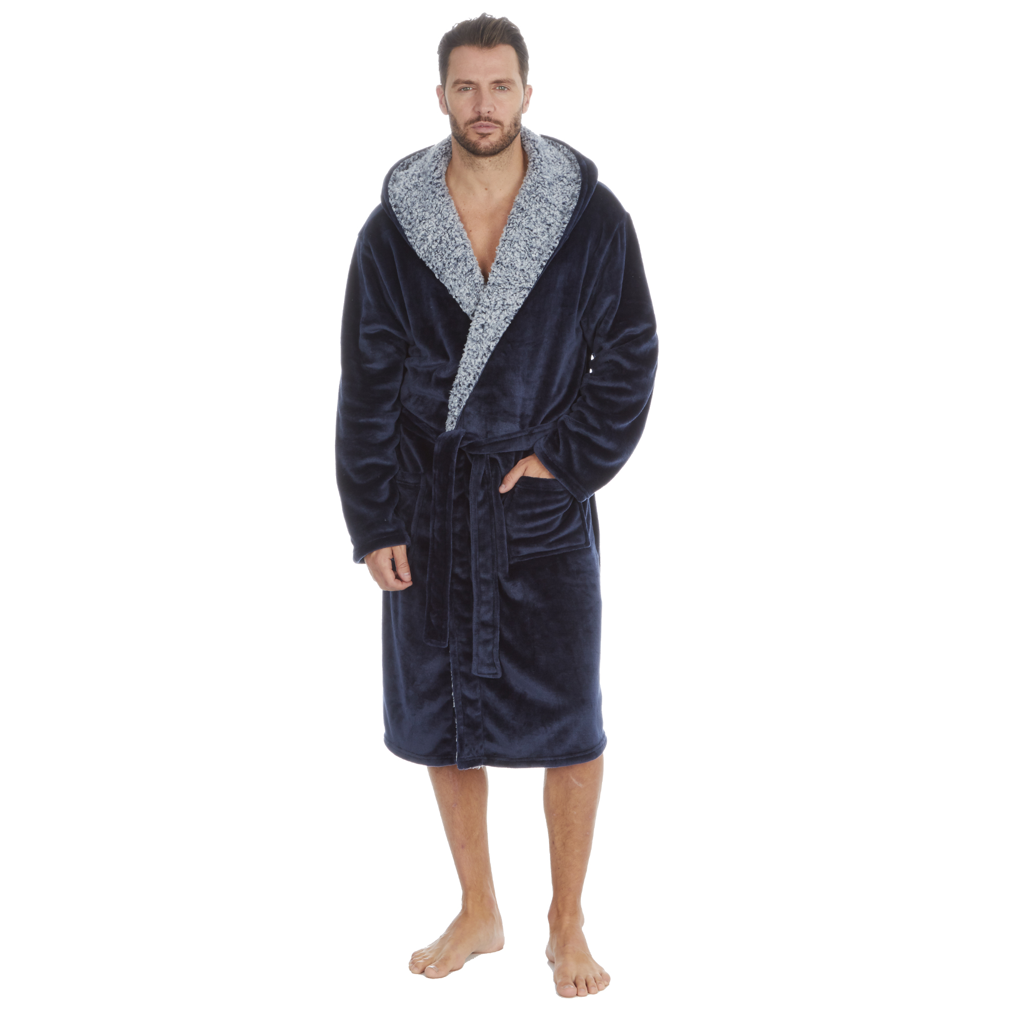 Mens Super Soft Hooded Tartan Checked Bath Robe Dressing Gown with Pockets M-5XL - Picture 84 of 172