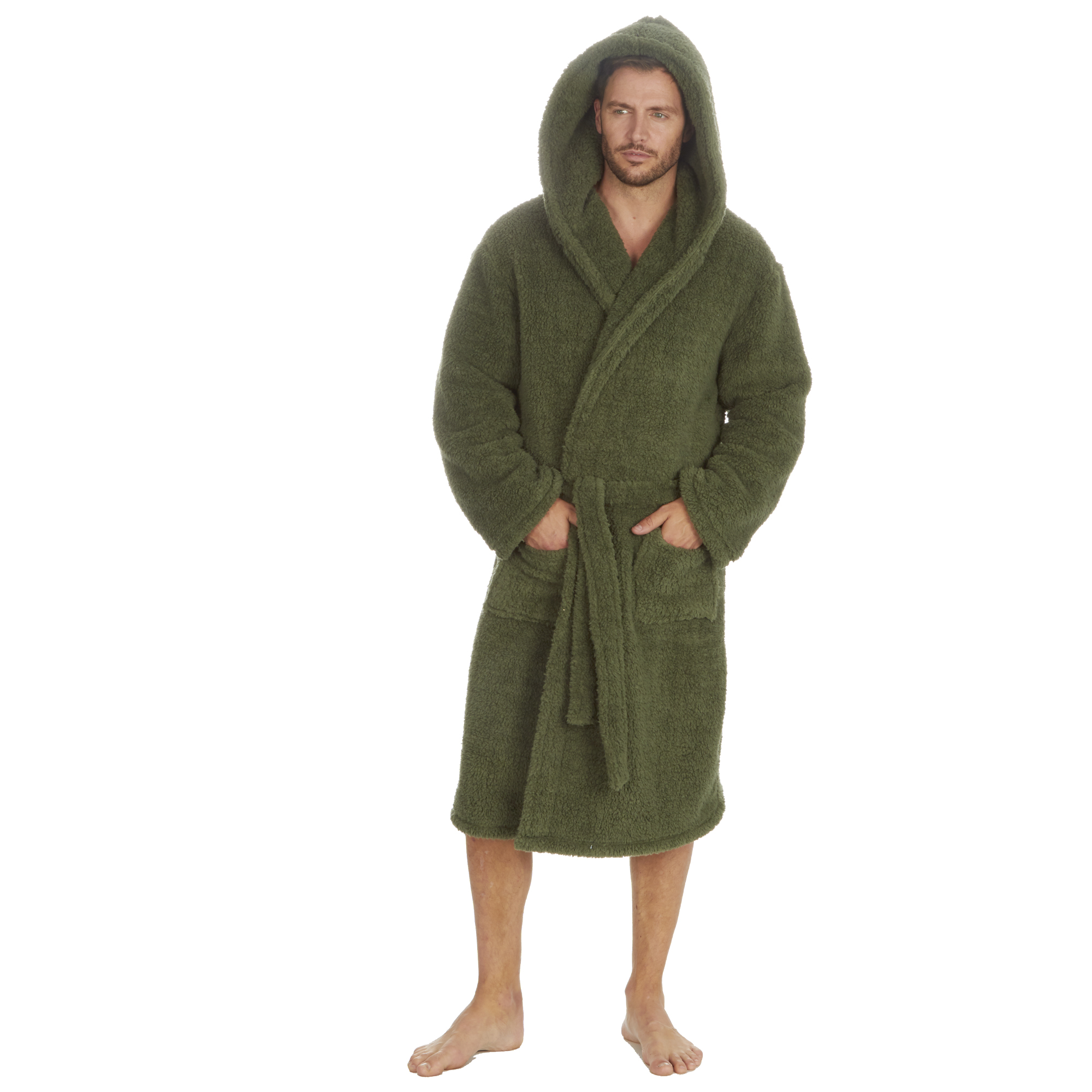Mens Super Soft Hooded Tartan Checked Bath Robe Dressing Gown with Pockets M-5XL - Picture 61 of 172