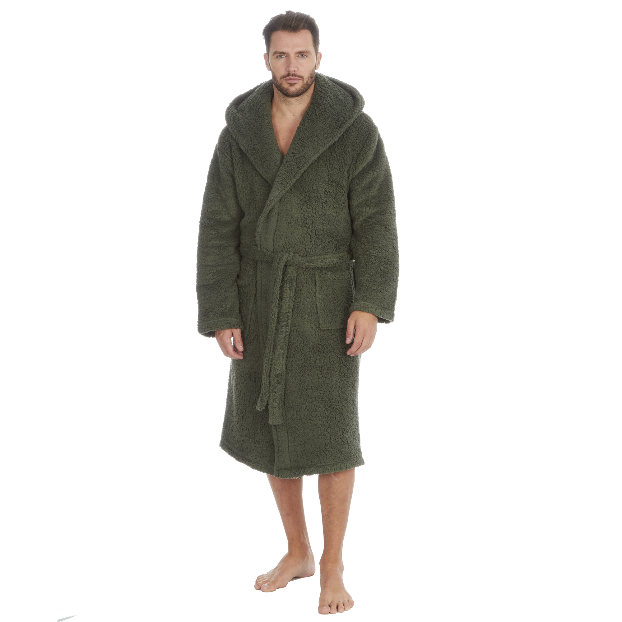 Mens Super Soft Hooded Tartan Checked Bath Robe Dressing Gown with Pockets M-5XL - Picture 65 of 172