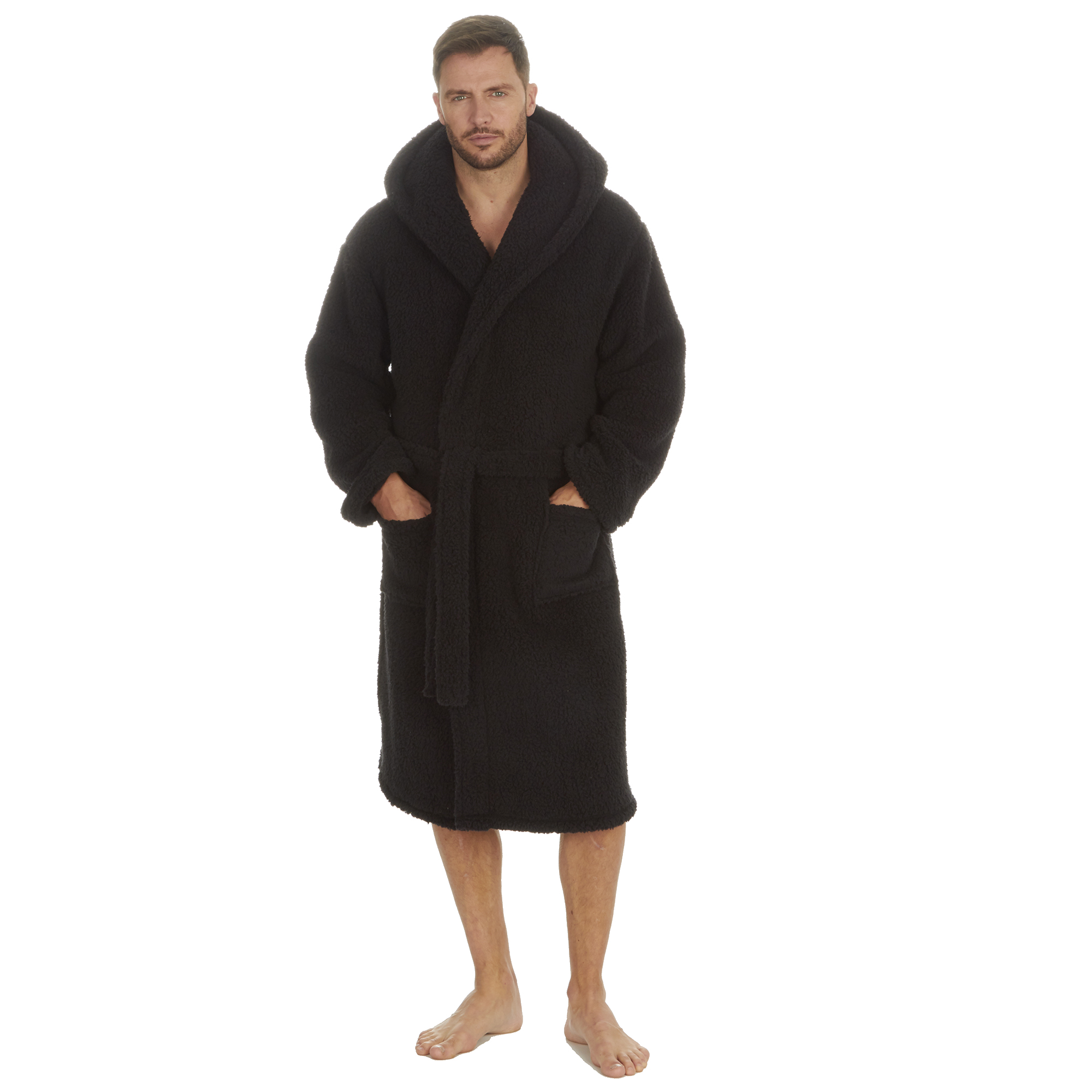 Mens Super Soft Hooded Tartan Checked Bath Robe Dressing Gown with Pockets M-5XL - Picture 43 of 172